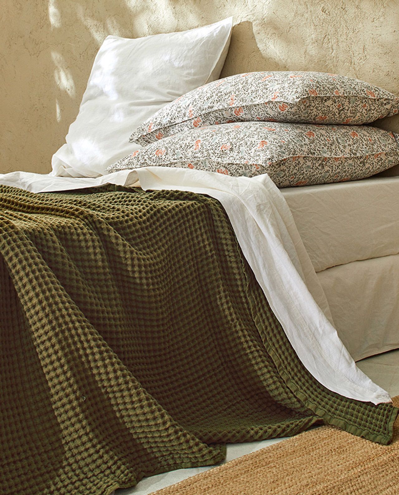 Jeté de lit nid d’abeille en coton bio