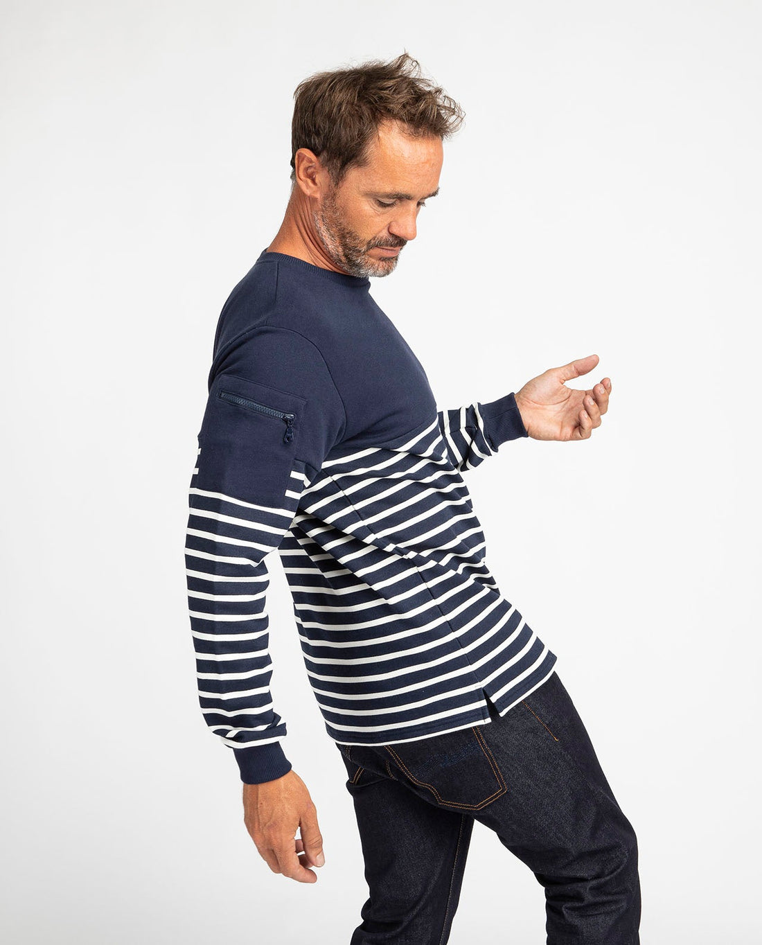 marché commun bask in the sun sweatshirt marinière homme coton biologique naturel éco-responsable éthique fabriqué en Europe bleu marine