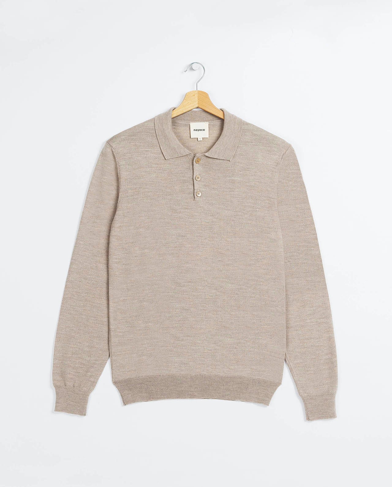 marché commun noyoco polo homme manches longues laine mérinos extra fine éco-responsable naturel beige