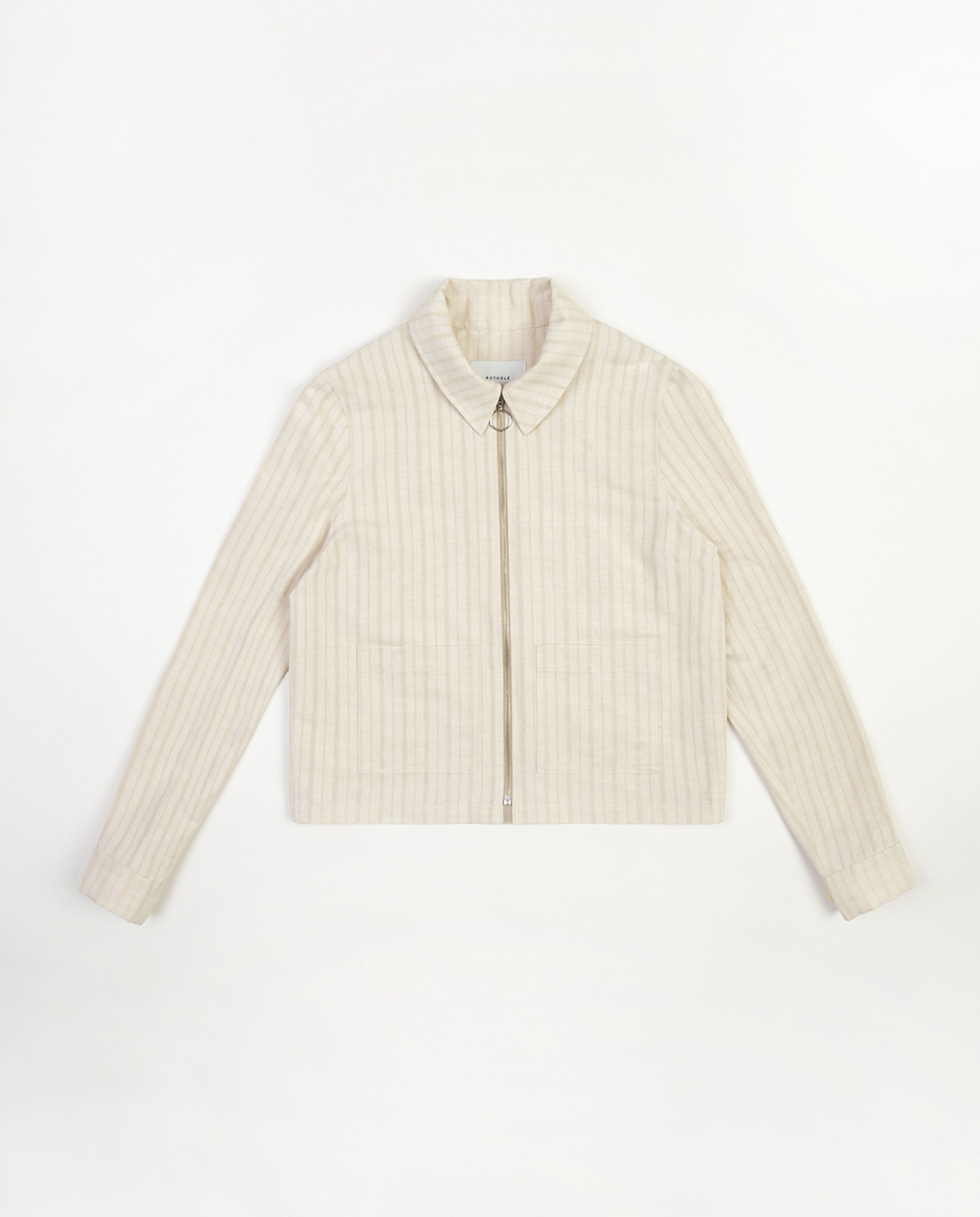 Marché Commun veste zippée en coton bio rayée écru naturel rotholz