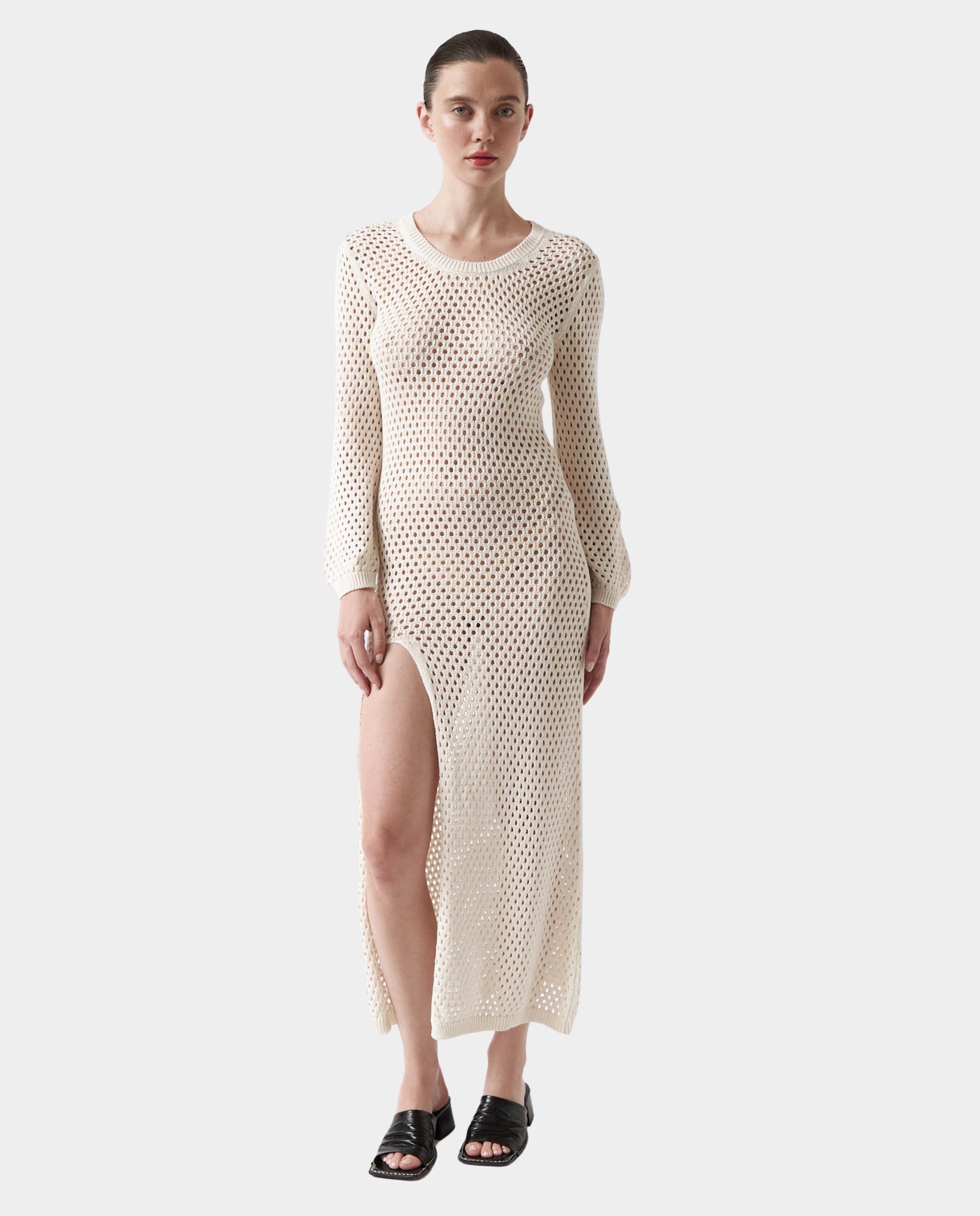 marché commun robe ajourée en coton bio beige amt studio