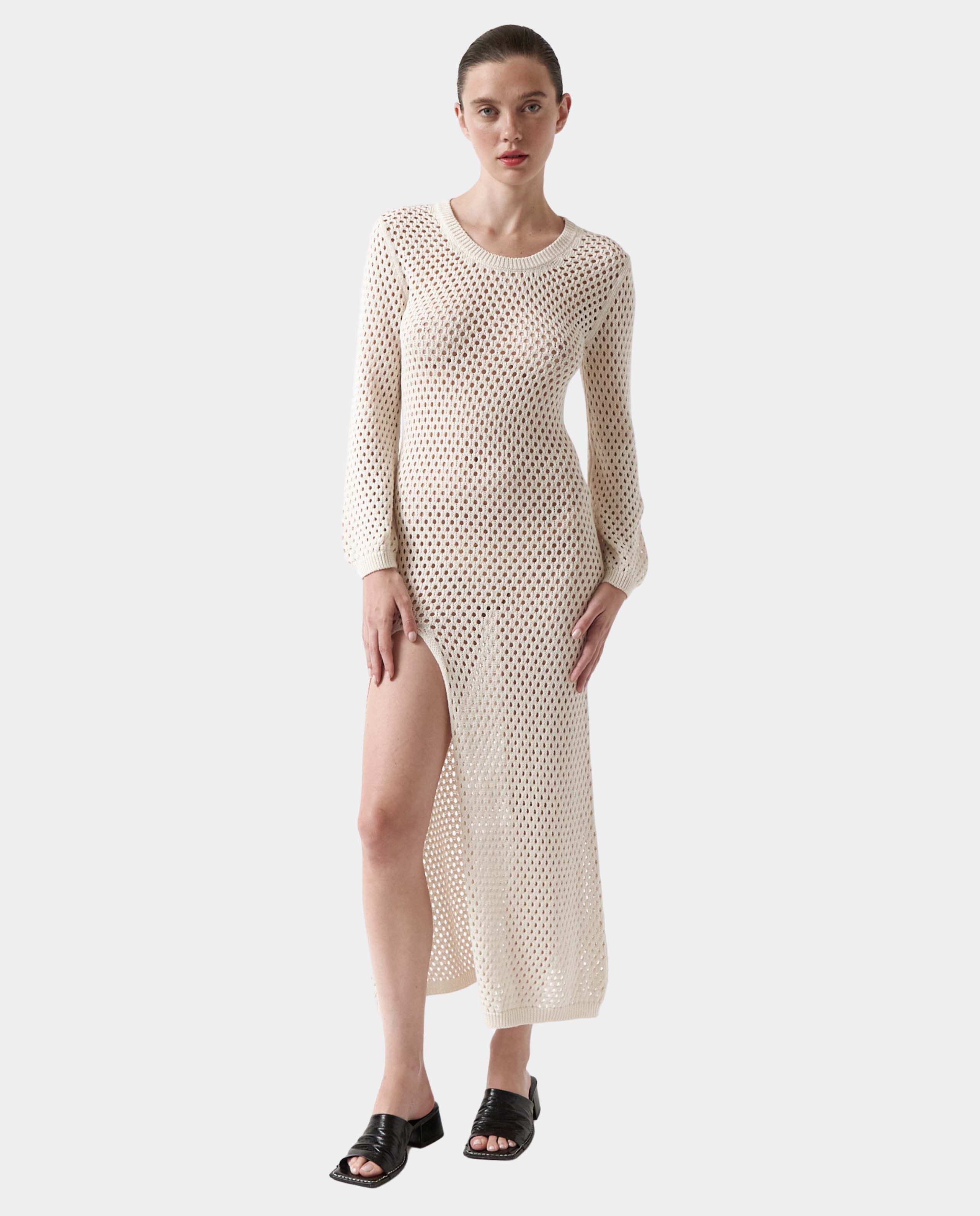 marché commun robe ajourée en coton bio beige amt studio