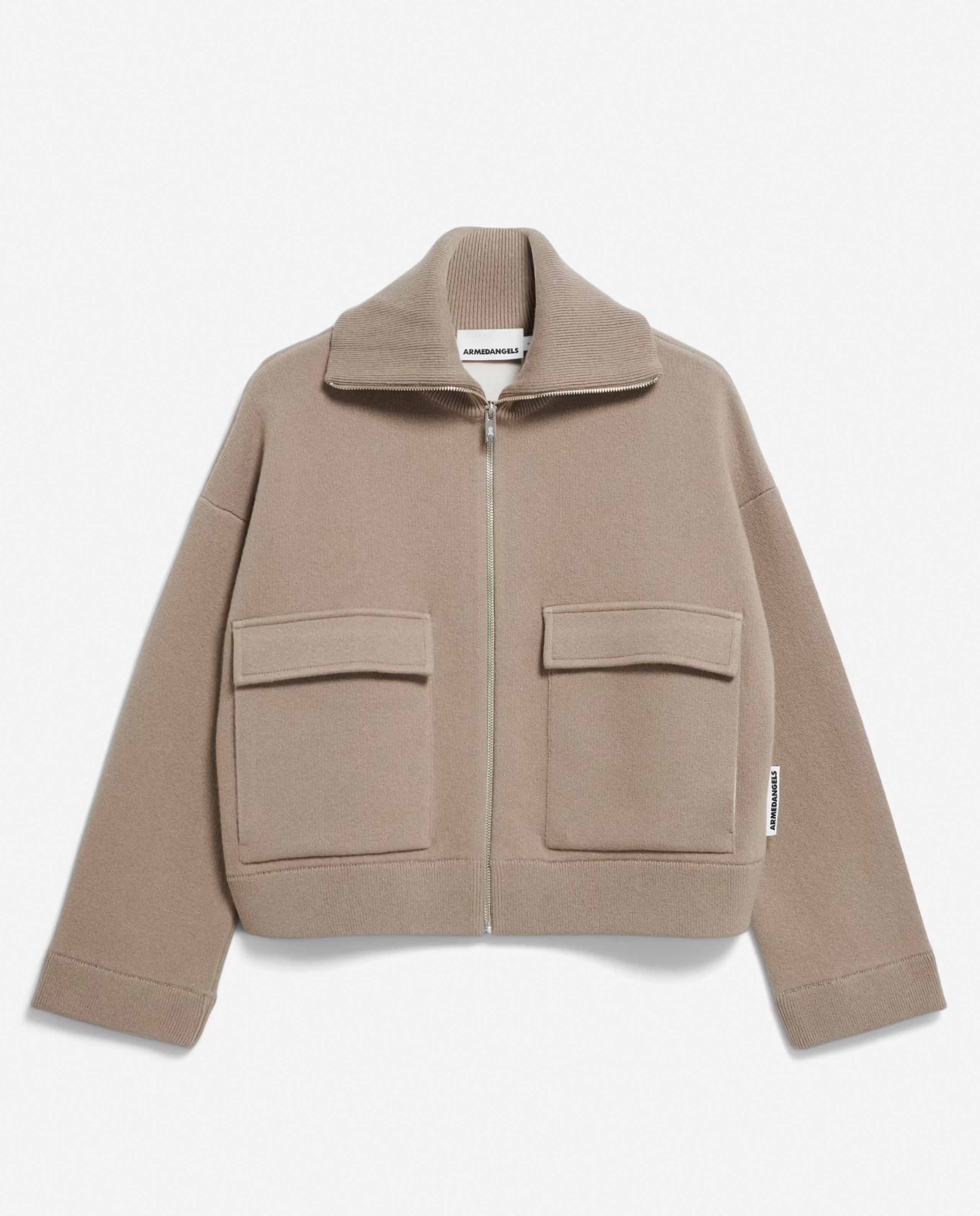 Marché Commun veste zipée en coton bio taupe Armedangels