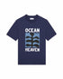 marché commun tshirt en coton bio imprimé bleu marine algue bask in the sun