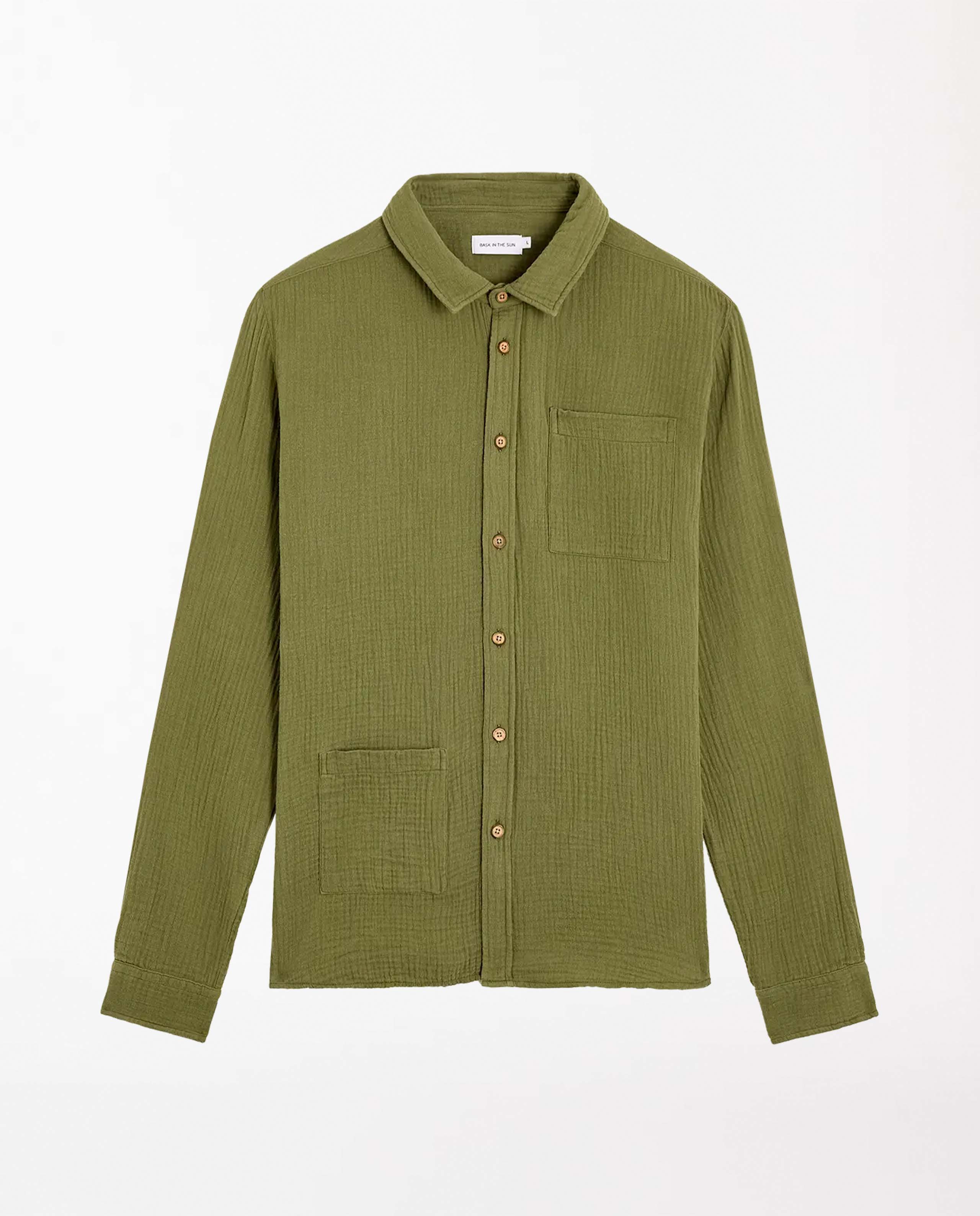 marché commun chemise gaufrée en coton bio vert olive bask in the sun