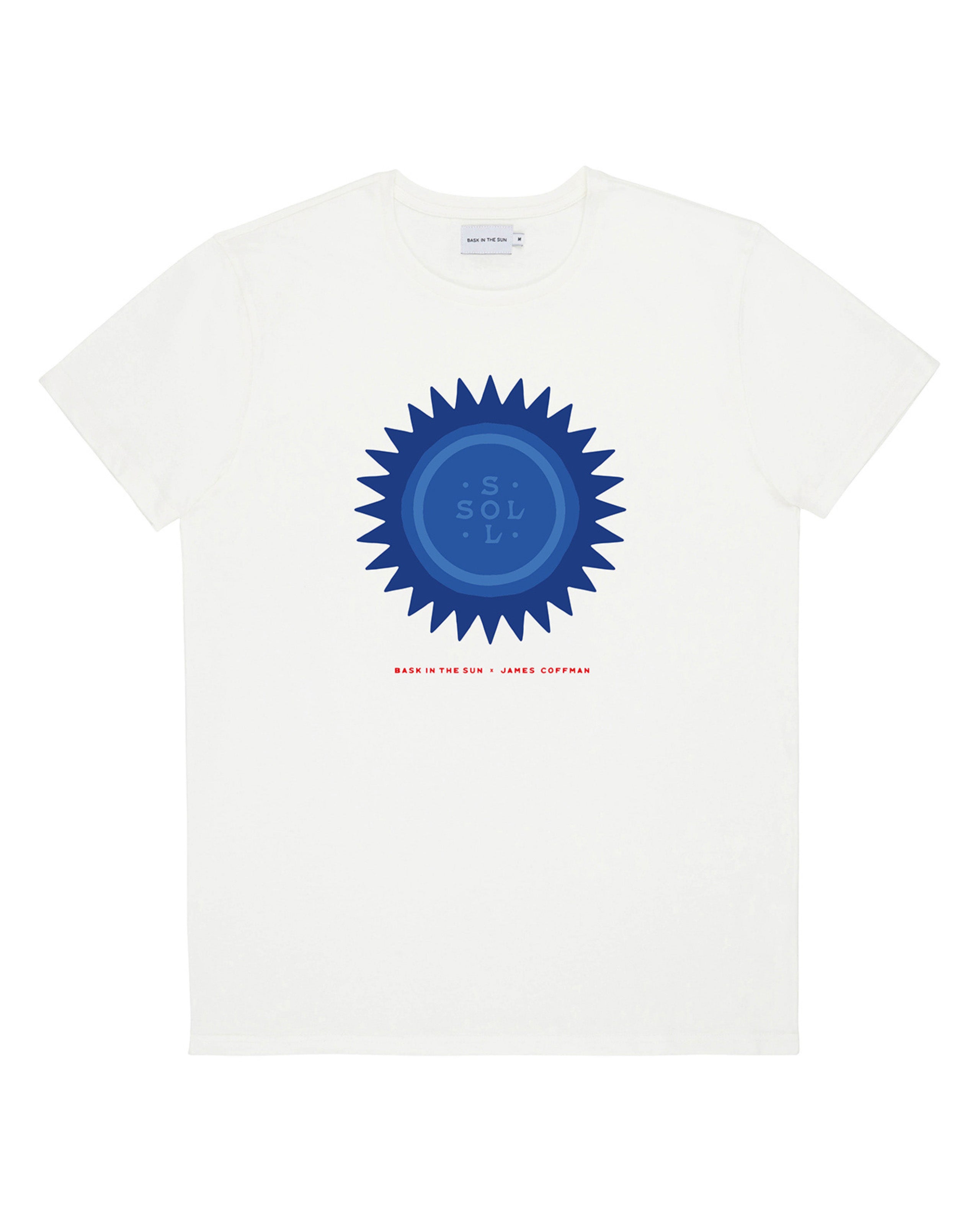 Marché commun t-shirt en coton bio blanc imprimé bleu rouge bask in the sun