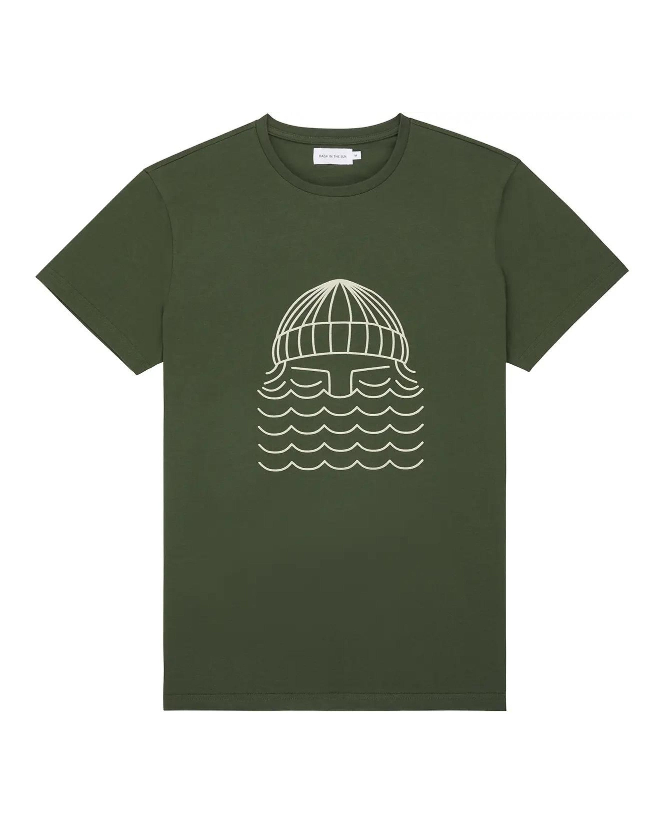 Marché Commun T-shirt imprimé en coton bio vert forêt Bask in the sun