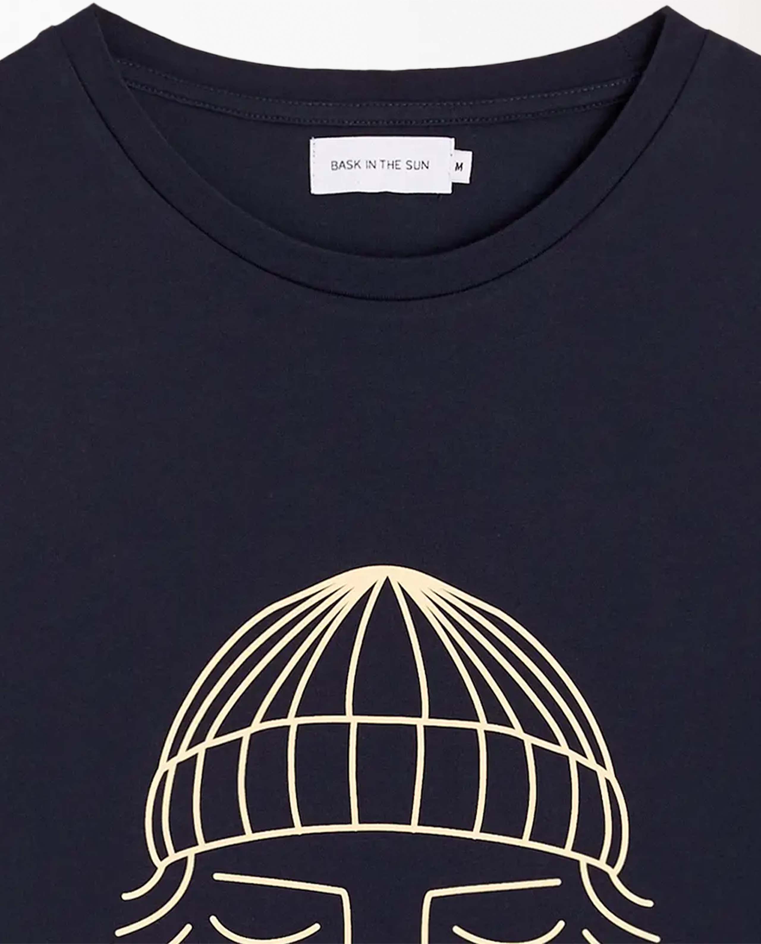 marché commun t-shirt imprimé en coton bio bleu navy bask in the sun