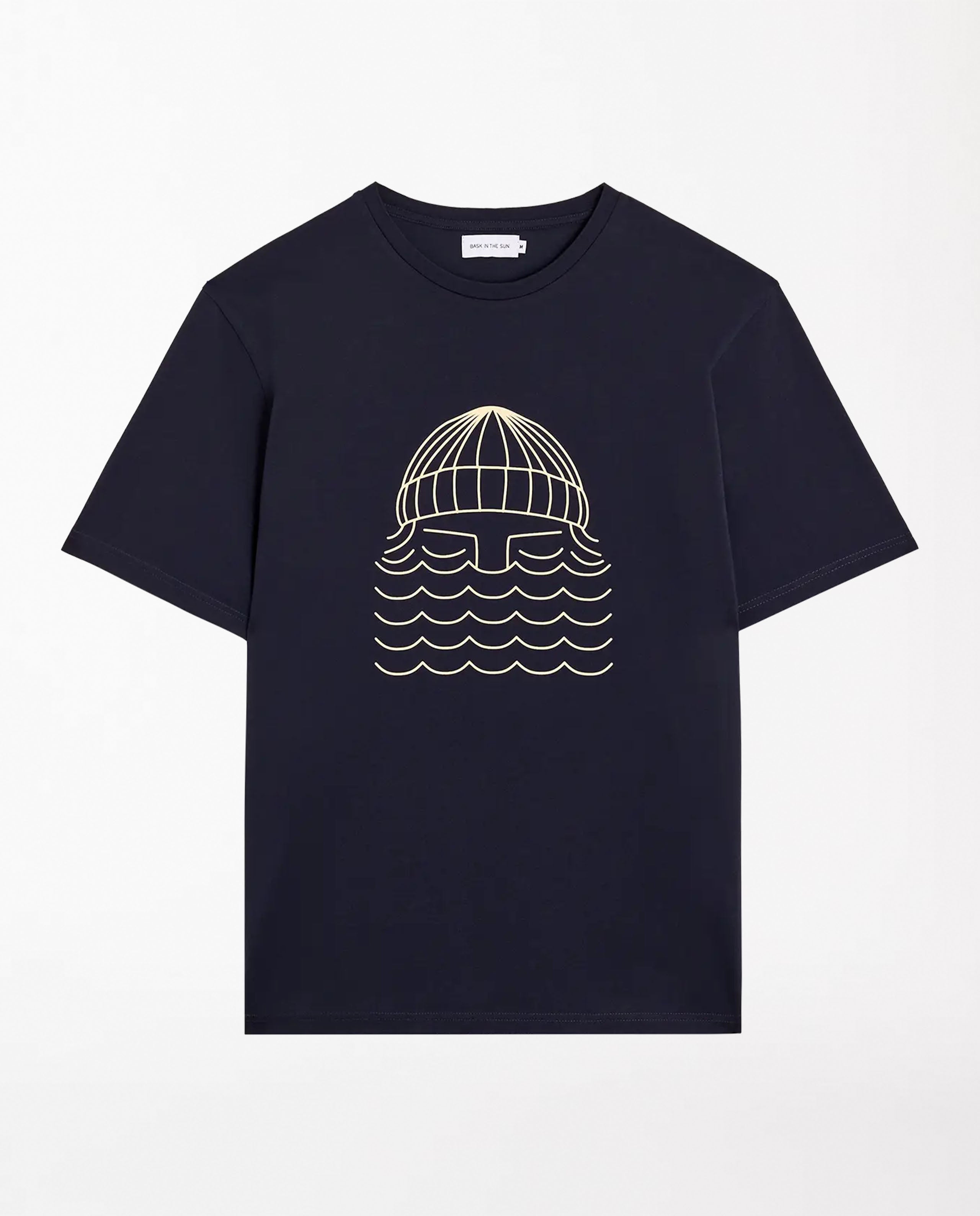 marché commun t-shirt imprimé en coton bio bleu navy bask in the sun
