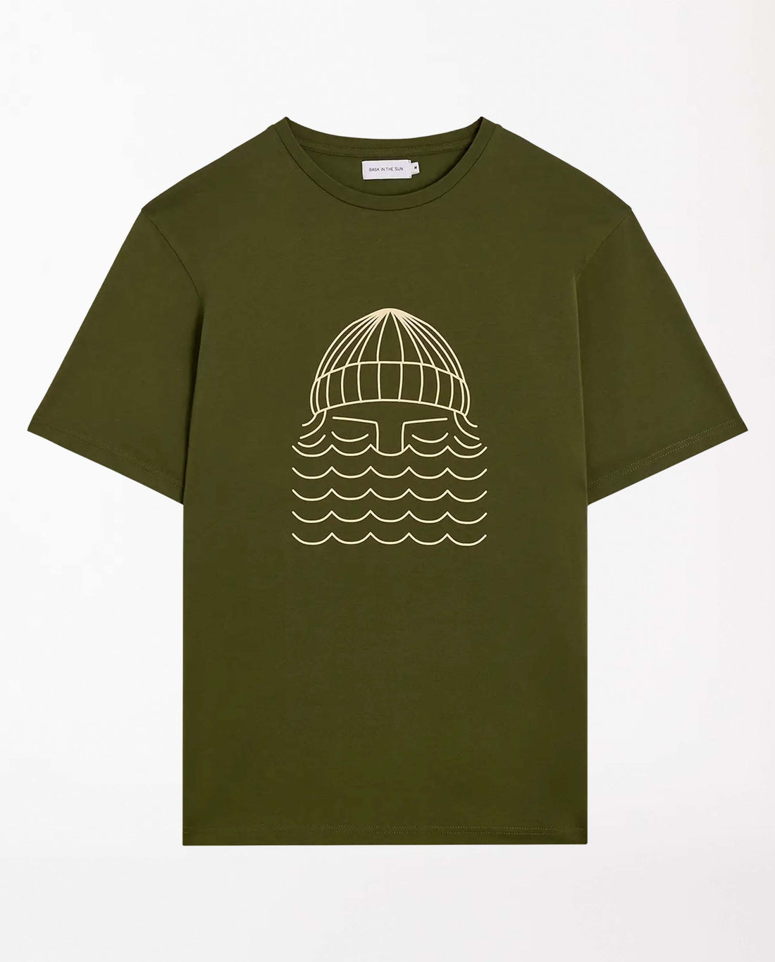 marché commun t-shirt imprimé en coton bio vert olive bask in the sun