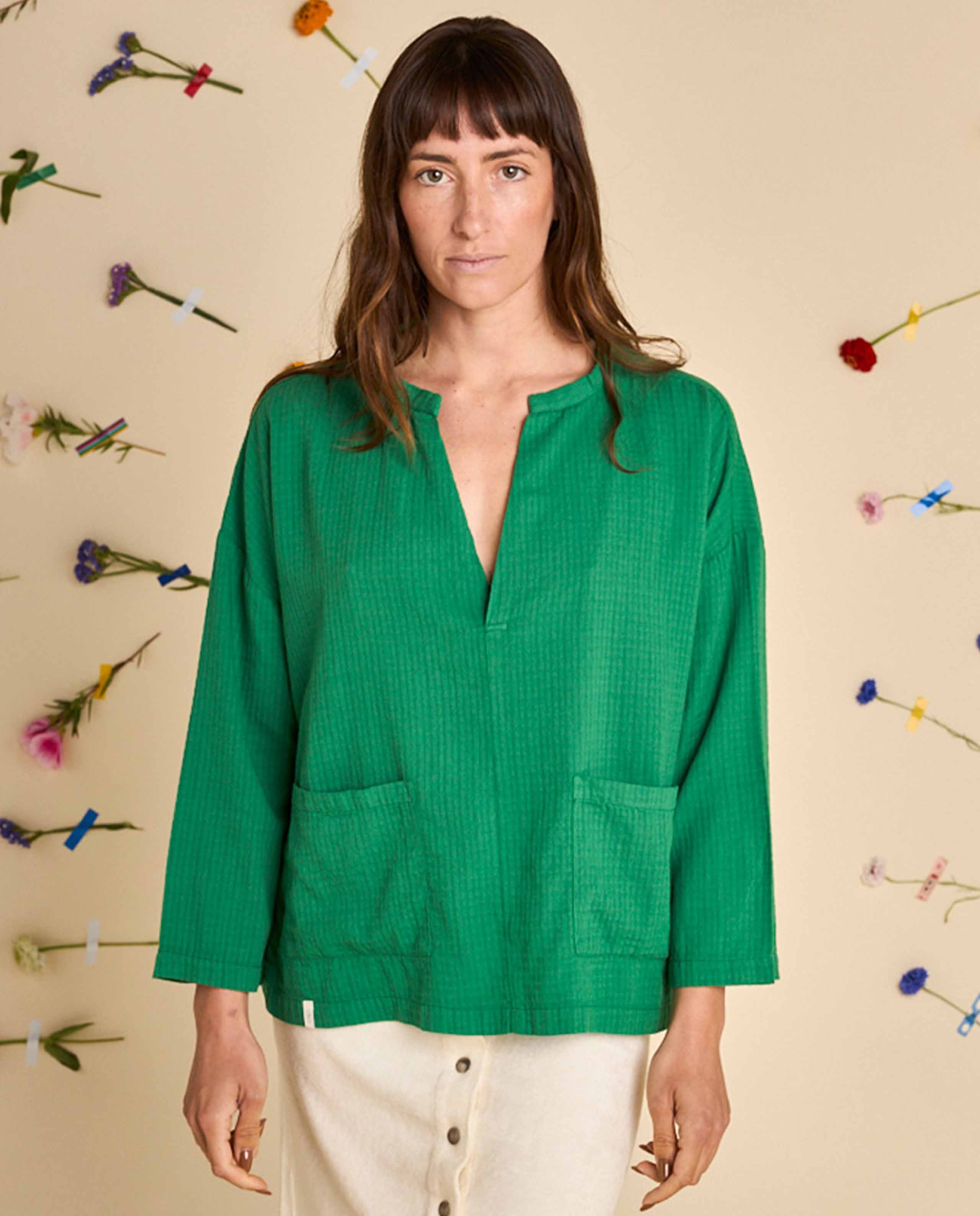 marché commun blouse en coton bio gaze de coton vert gazon graine clothing
