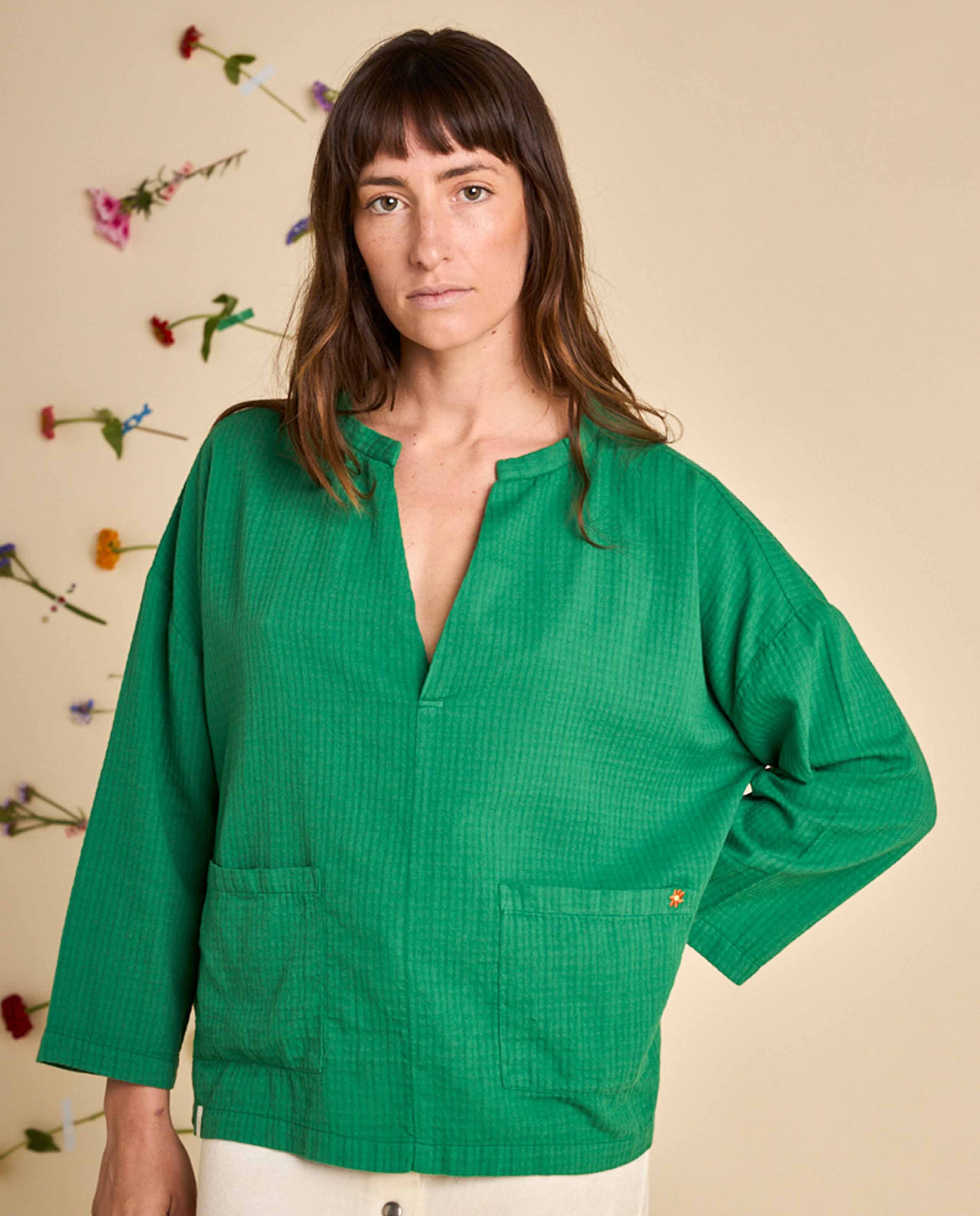 marché commun blouse en coton bio gaze de coton vert gazon graine clothing
