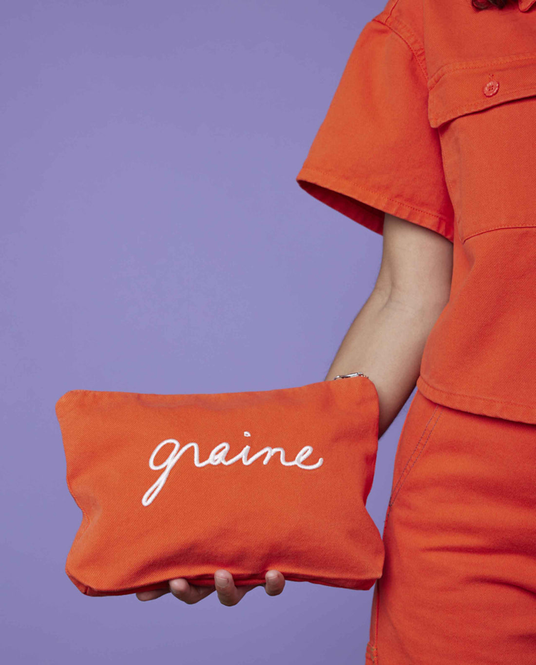 Marché Commun pochette en coton bio orange graine clothing