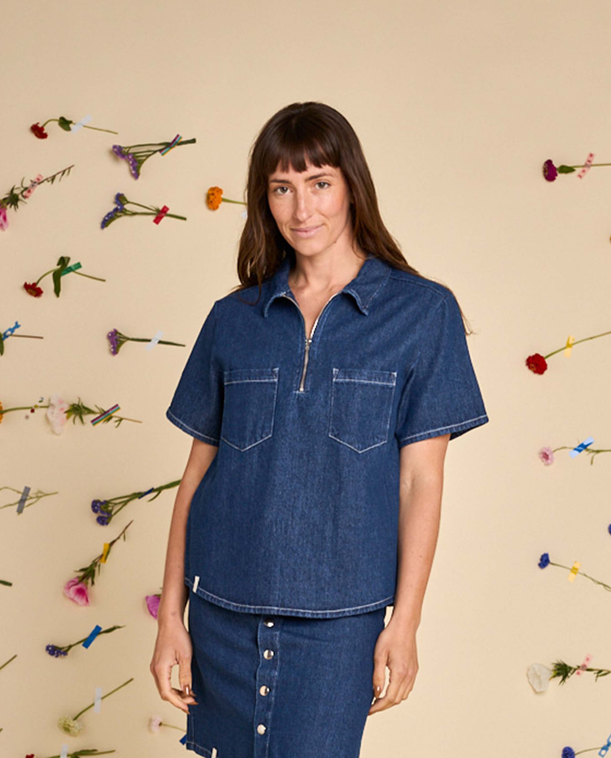 marché commun polo zippé femme en coton bio denim graine clothing