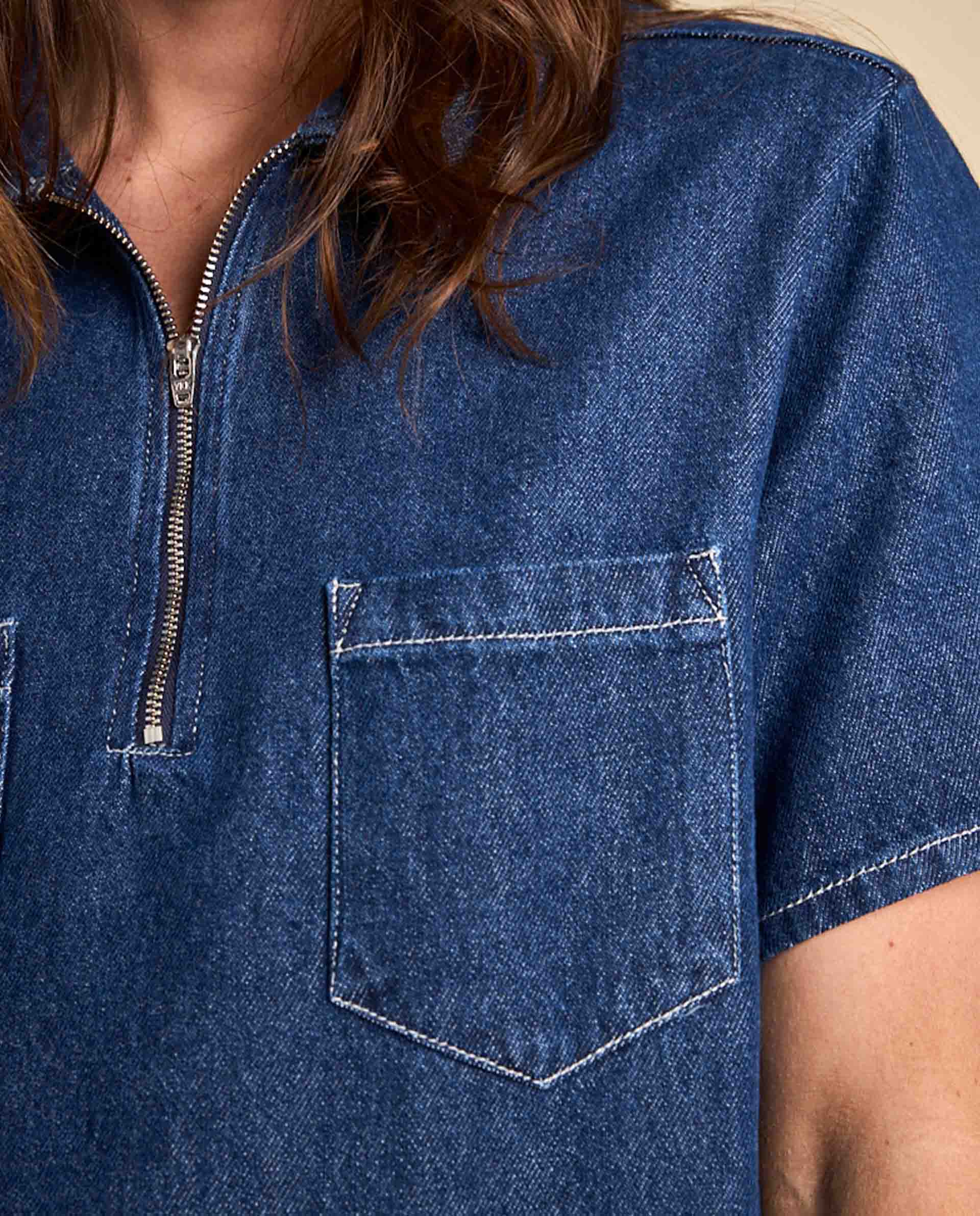 marché commun polo zippé femme en coton bio denim graine clothing