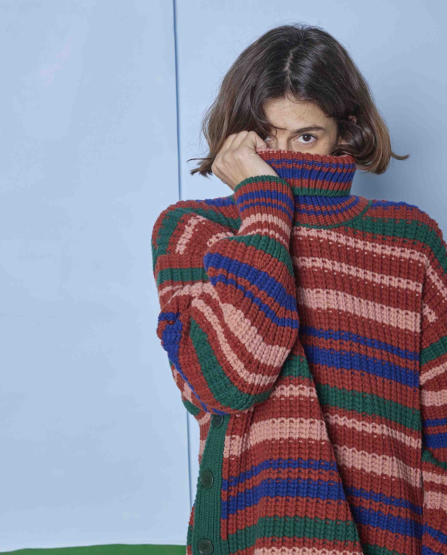 Pull col roulé rayé en laine mérinos