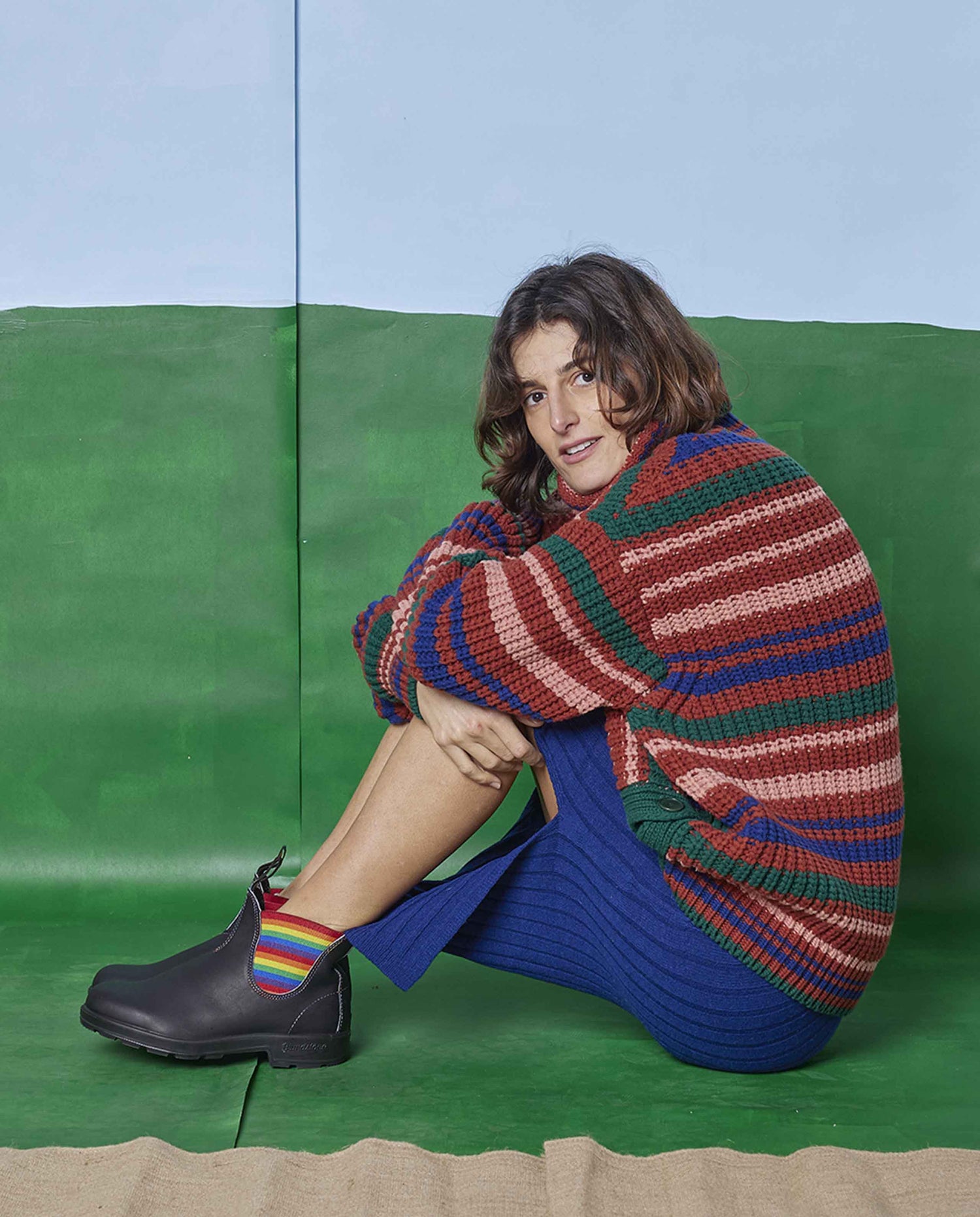 Pull col roulé rayé en laine mérinos