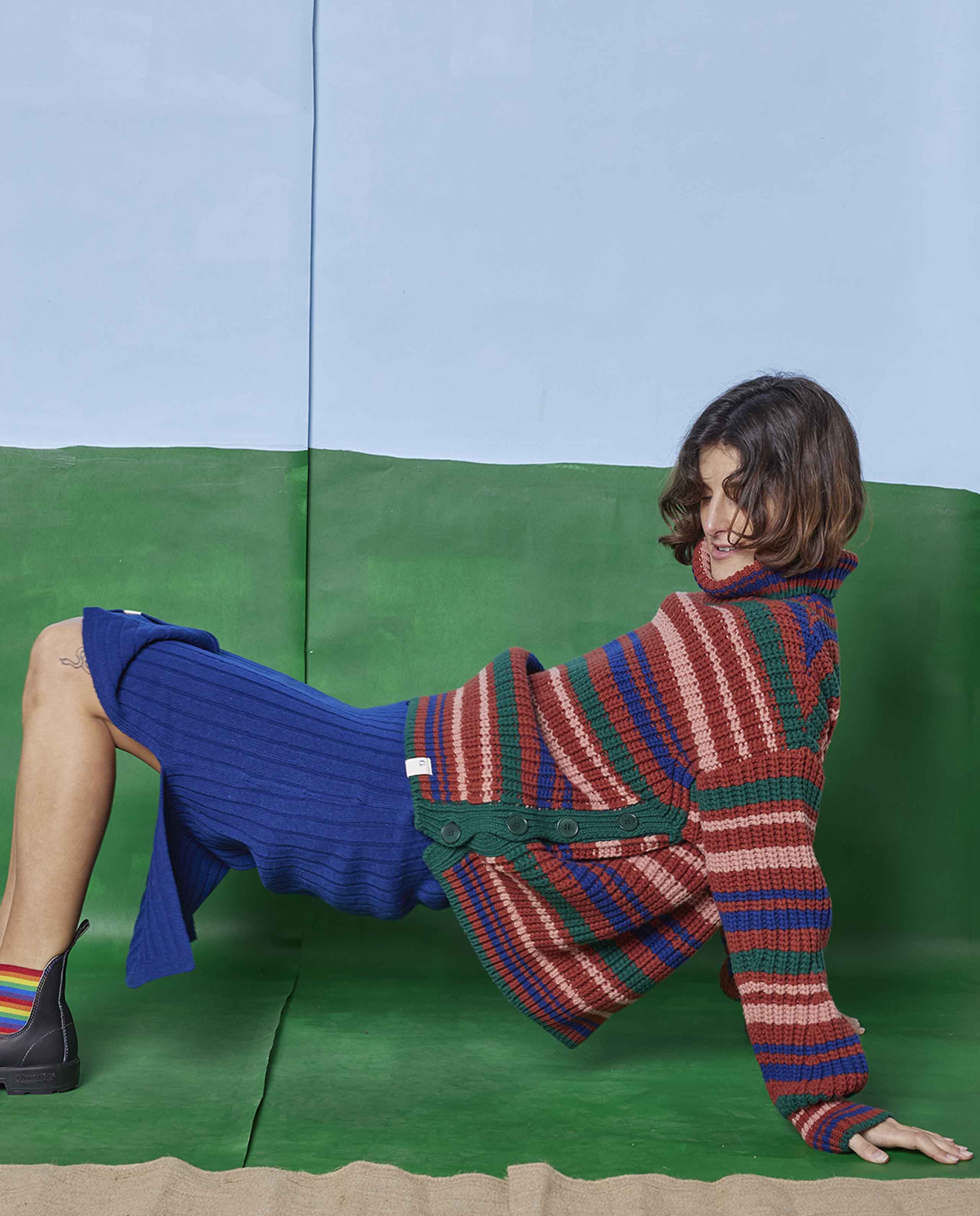 Pull col roulé rayé en laine mérinos