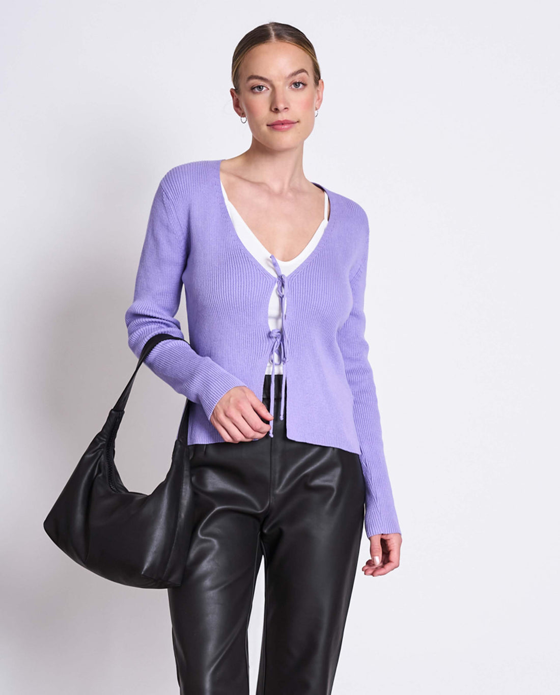 Marché Commun Cardigan à nouer ouvert en coton bio lilas Jan N June