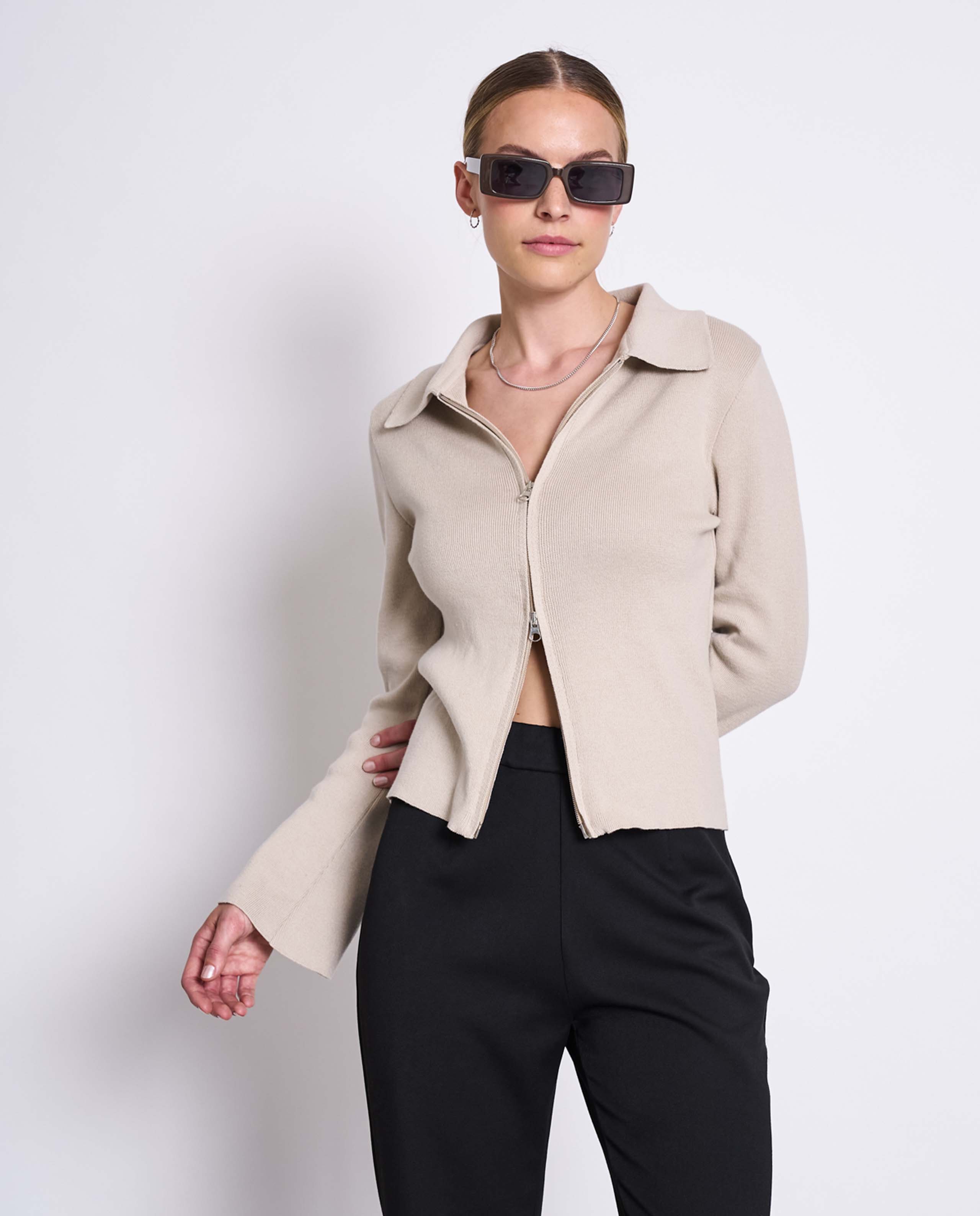 Marché Commun Cardigan Zippé Beige ivoire Jan &