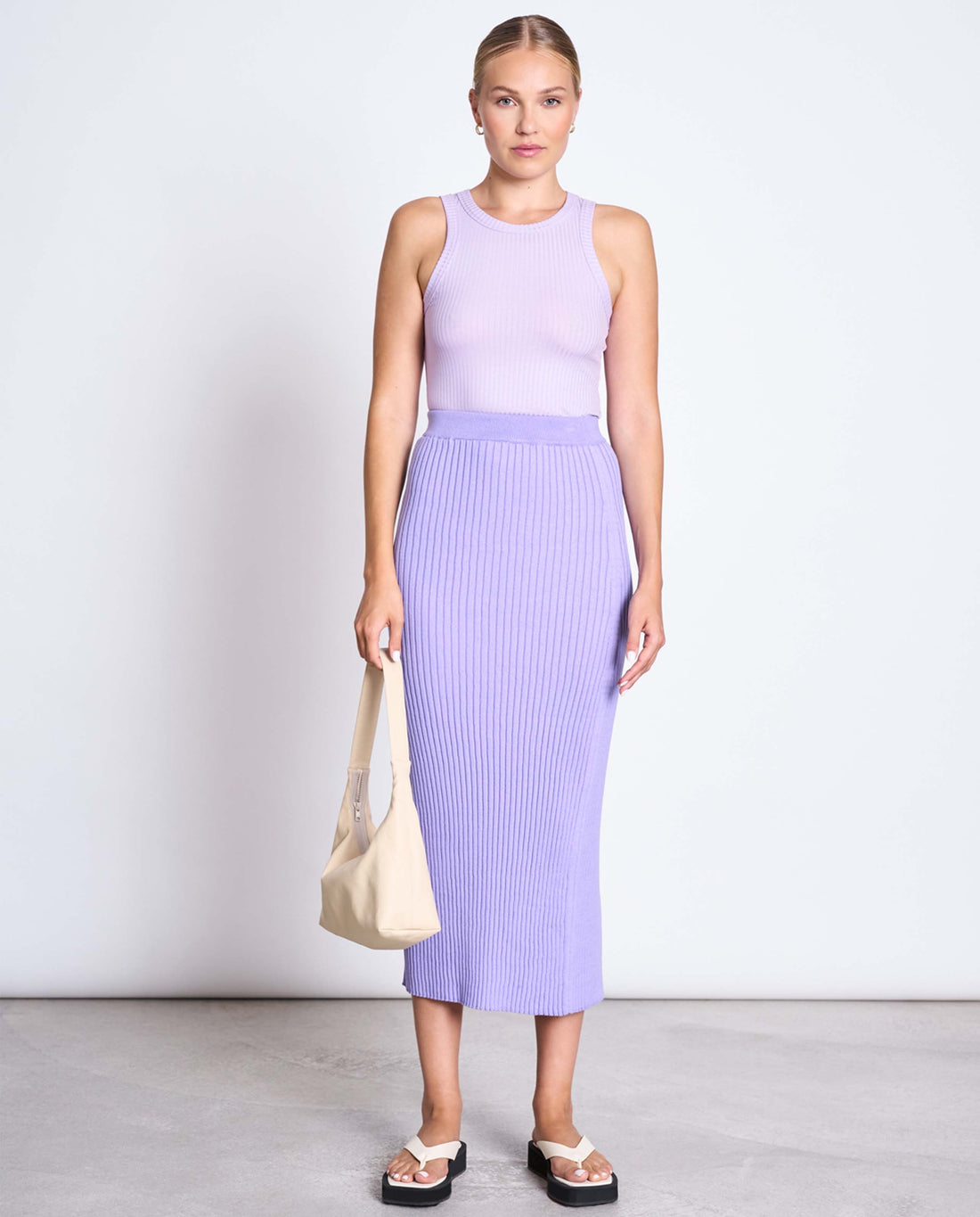 Marché Commun Robe mi-longue en coton bio fendue lilas jan&