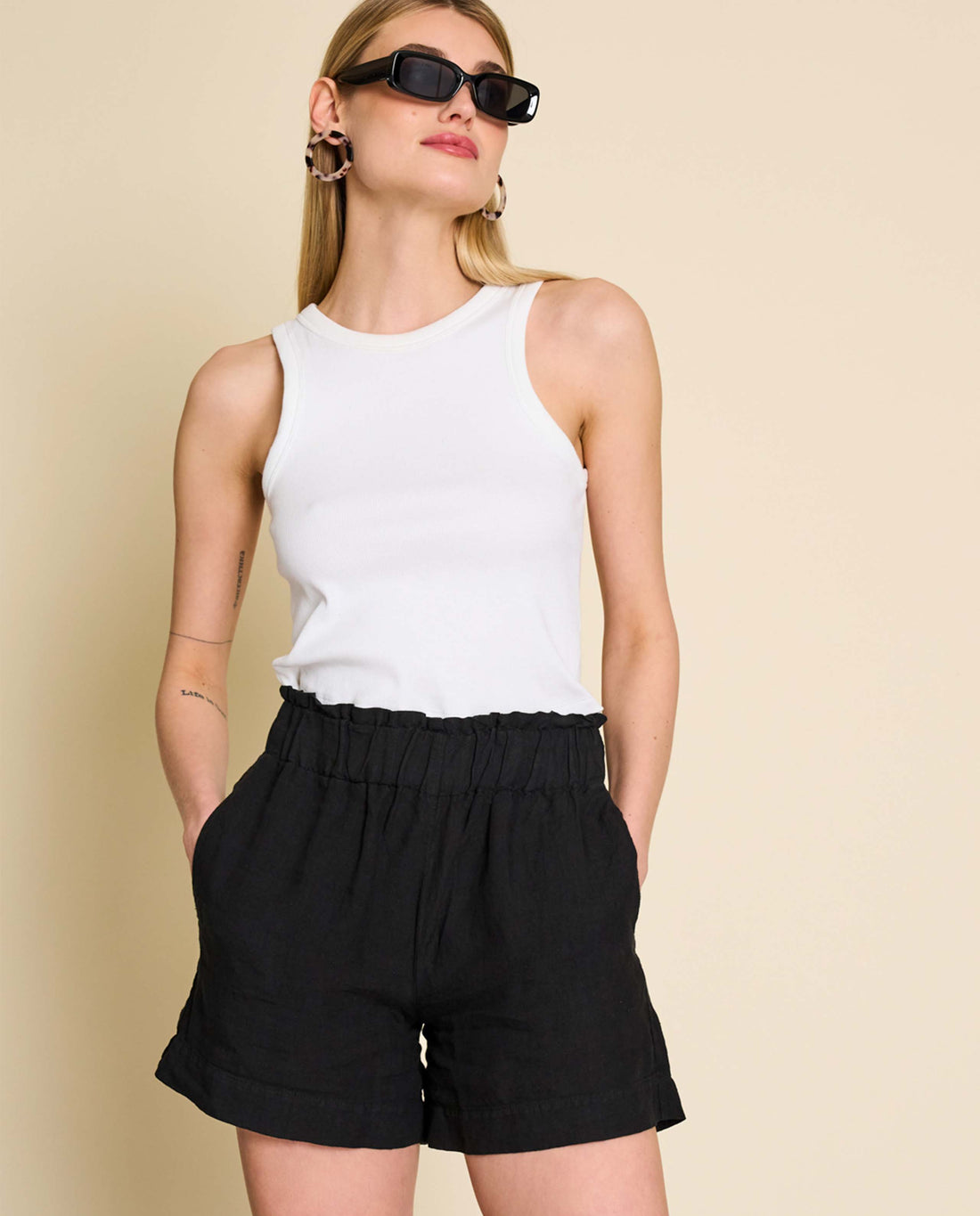 marché commun jan n june femme short tournai noir lin belge