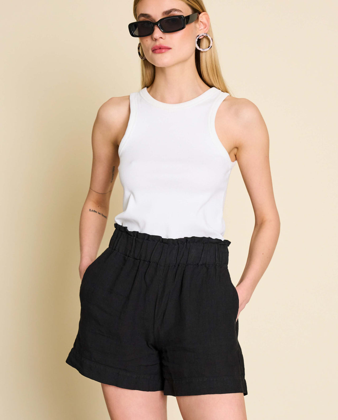 marché commun jan n june femme short tournai noir lin belge