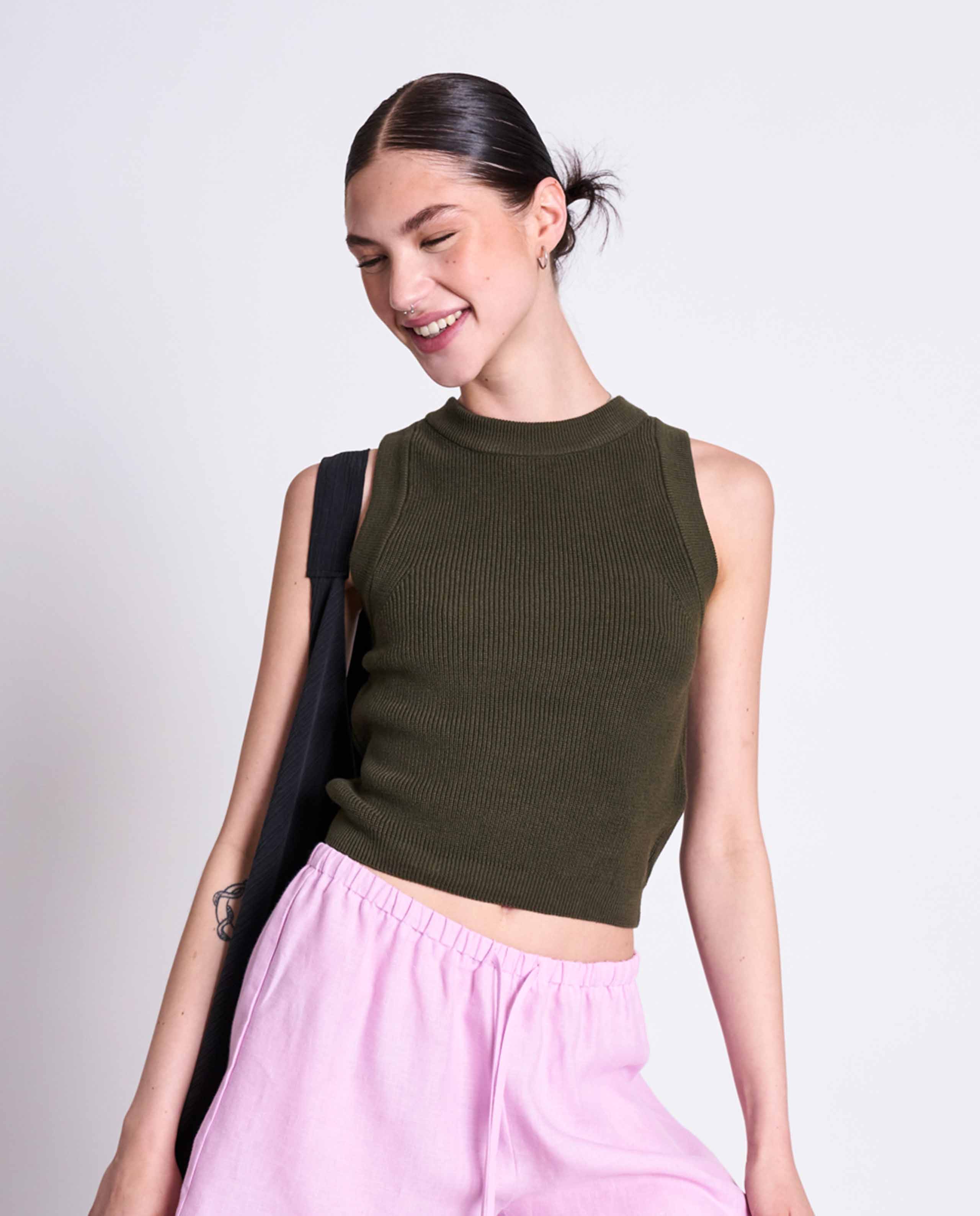 marché commun top en coton bio vert olive jan n june
