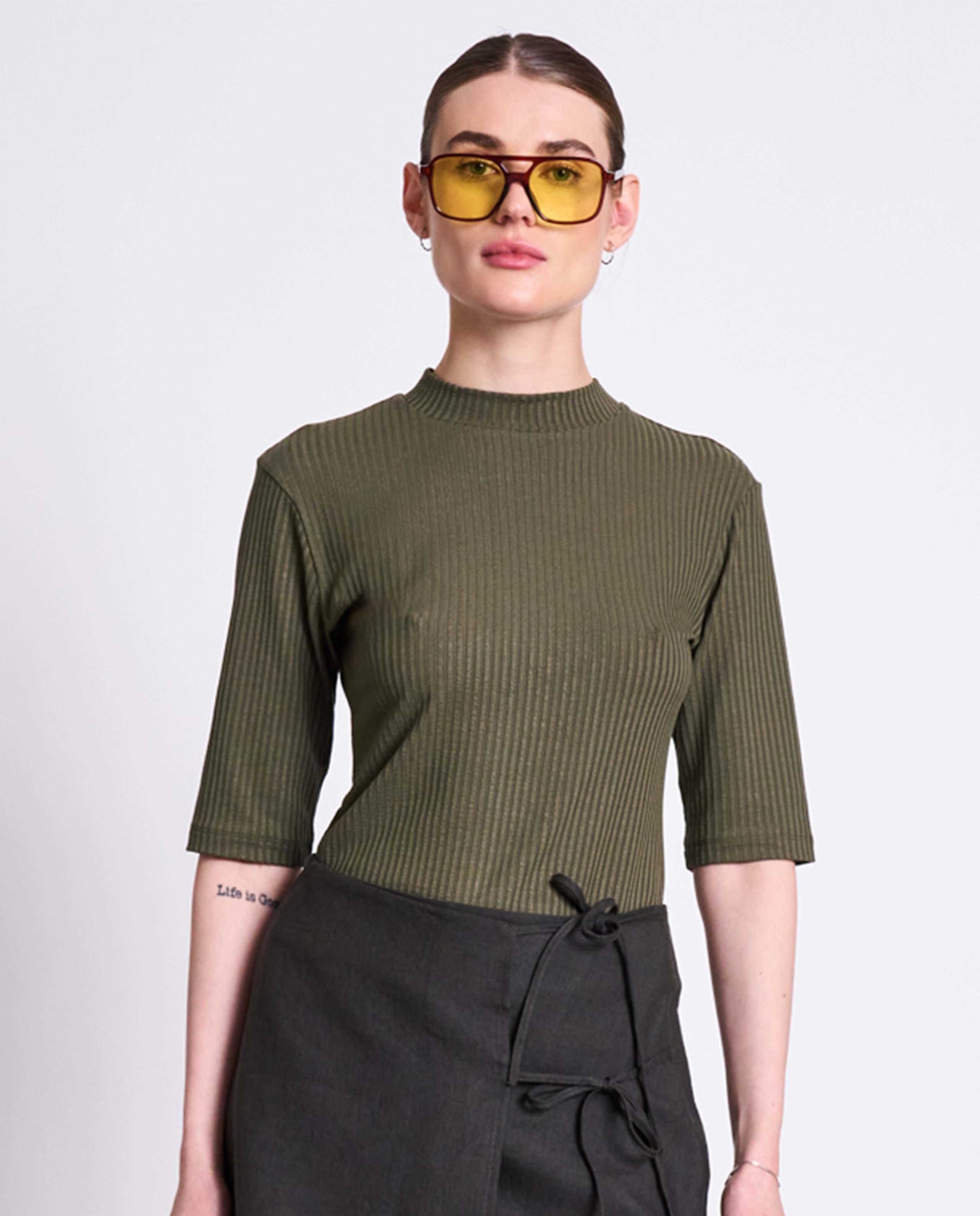 marche commun t-shirt 3/4 tencel dark olive jan n june