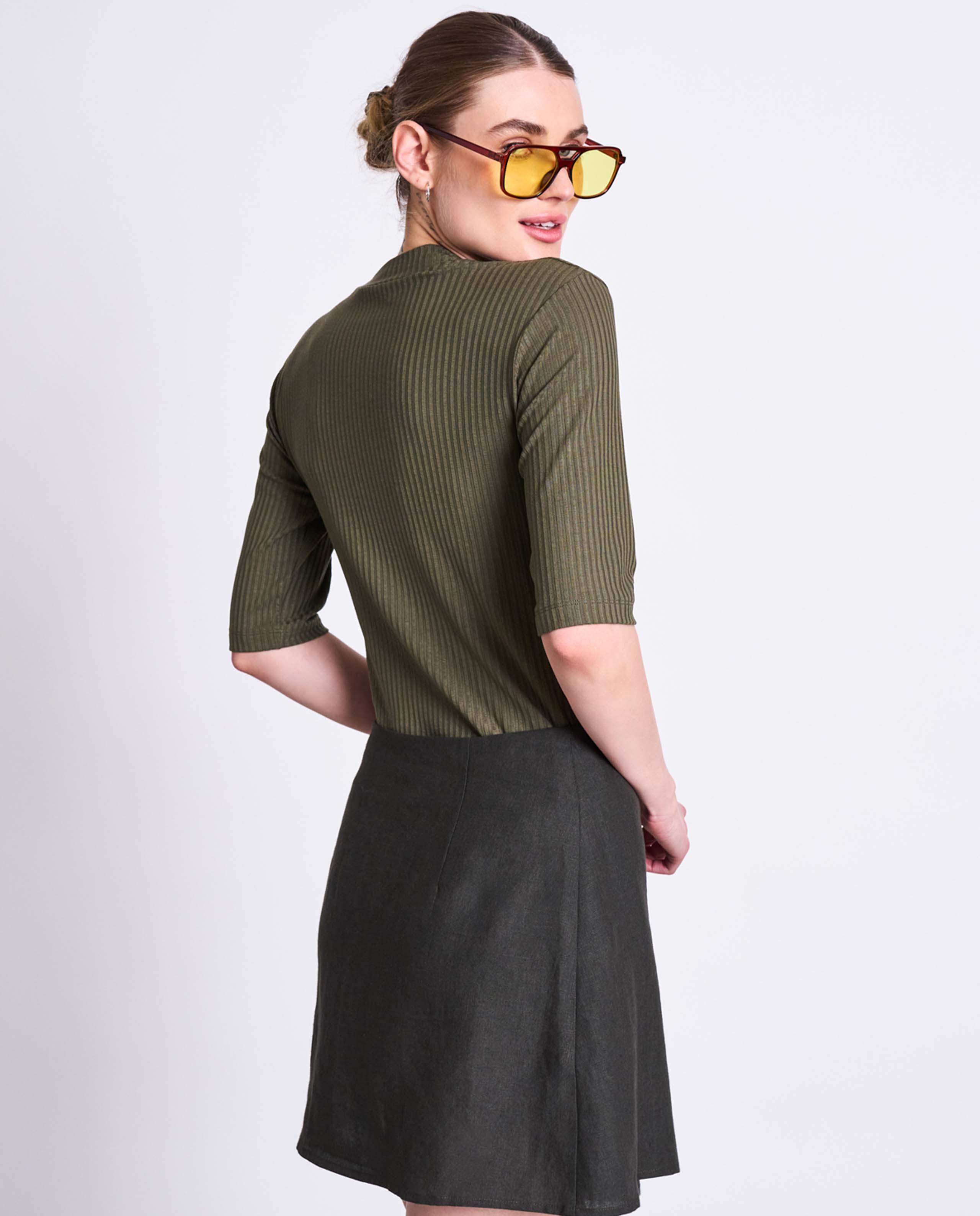 marche commun t-shirt 3/4 tencel dark olive jan n june