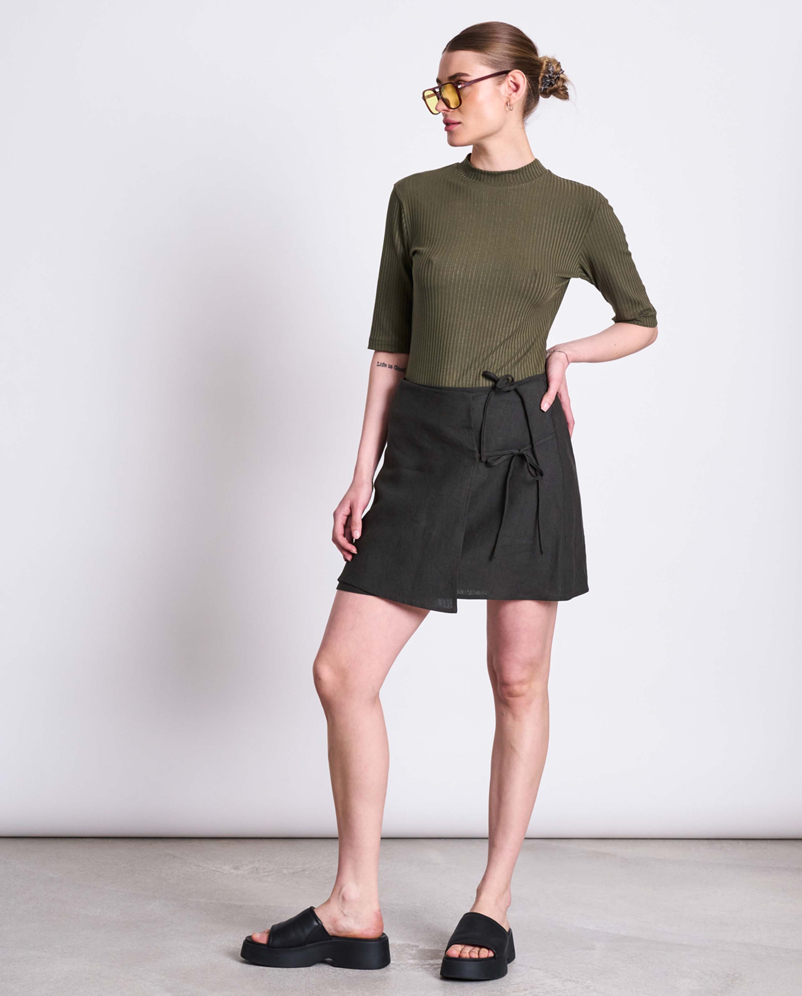marche commun t-shirt 3/4 tencel dark olive jan n june