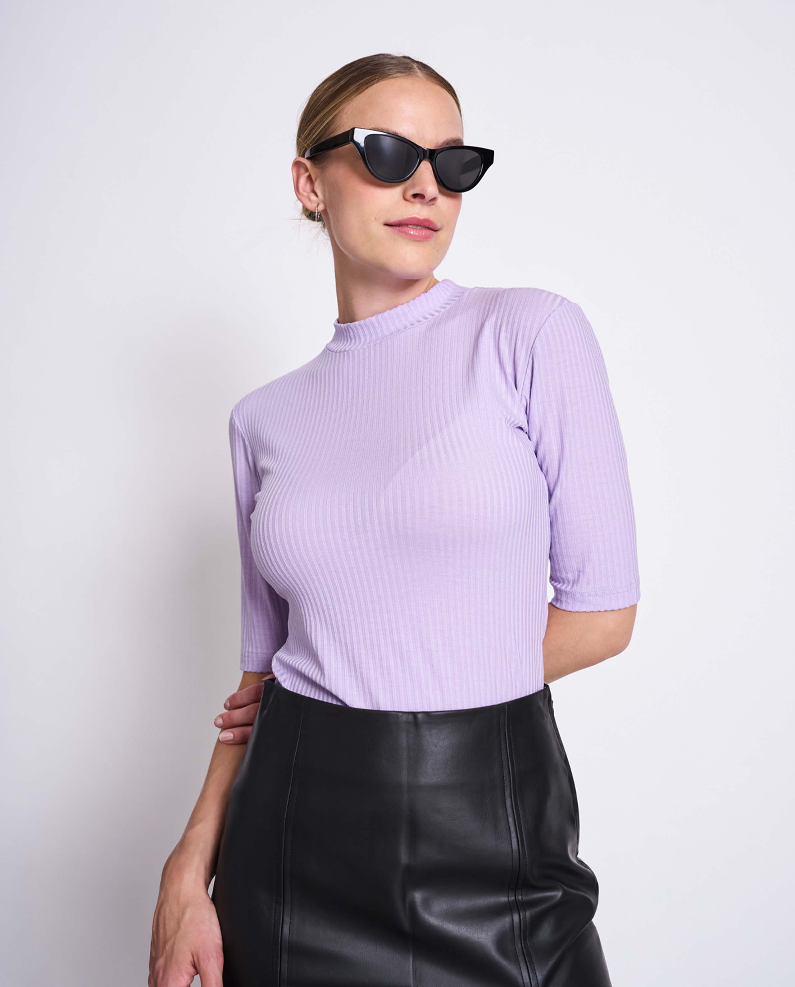 Marché Commun Tshirt 3/4 en Lyocell Côtelé Lavande Jan&