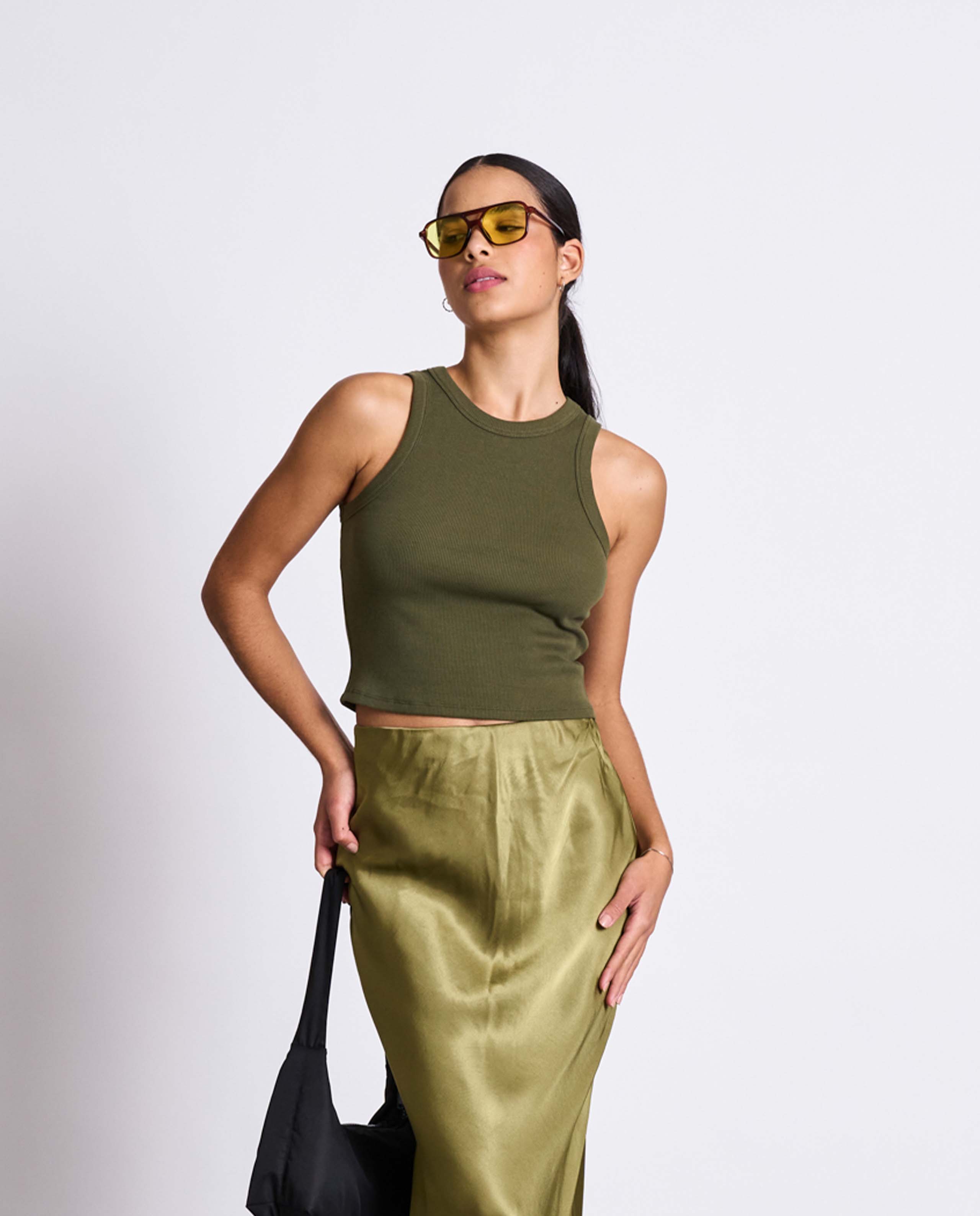 Marché commun tank top en coton bio vert olive jan n june