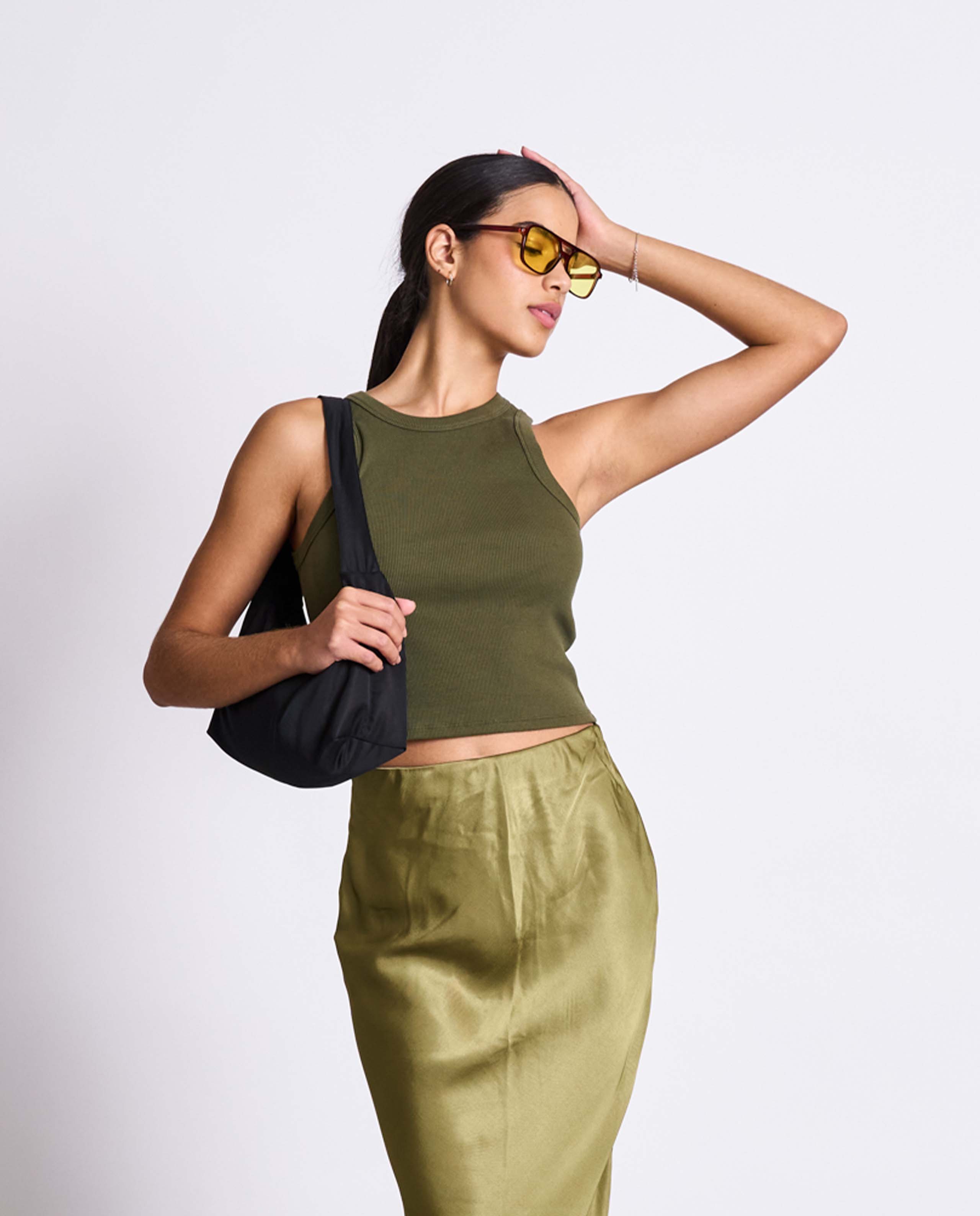 Marché commun tank top en coton bio vert olive jan n june