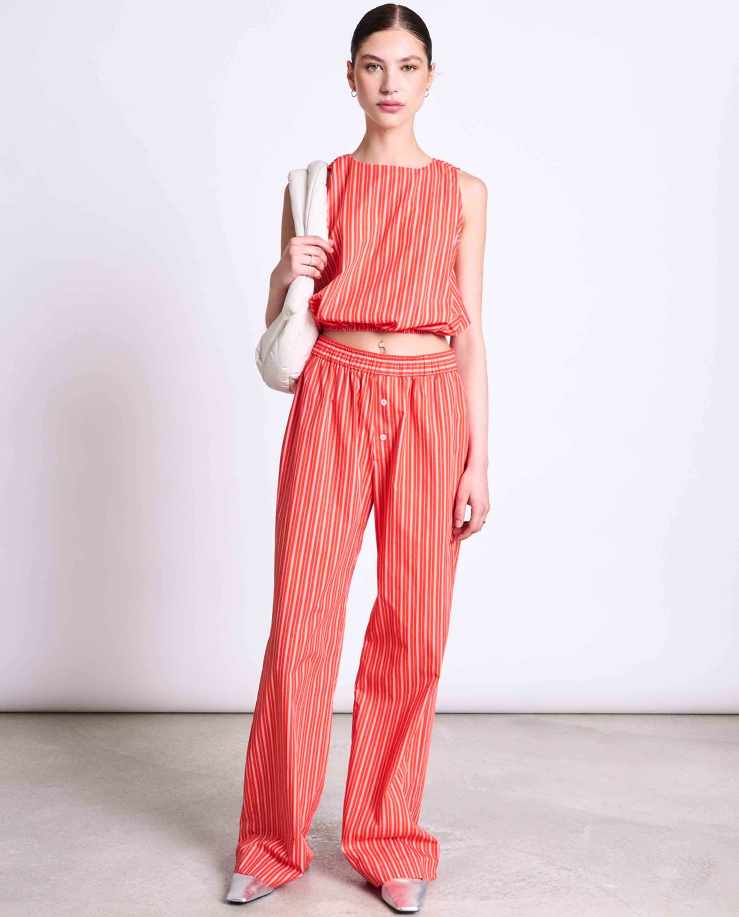 marché commun pantalon à rayures en coton bio cherry jan n june