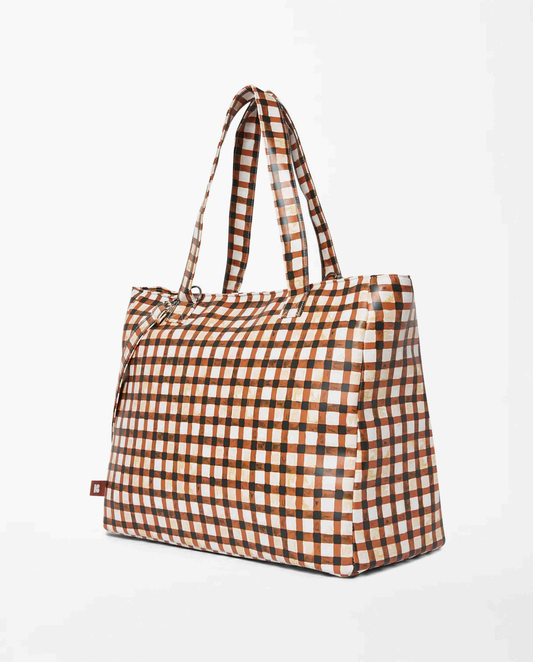 Marché Commun Grand sac cabas à carreaux marron imperméable et recyclé Kabas