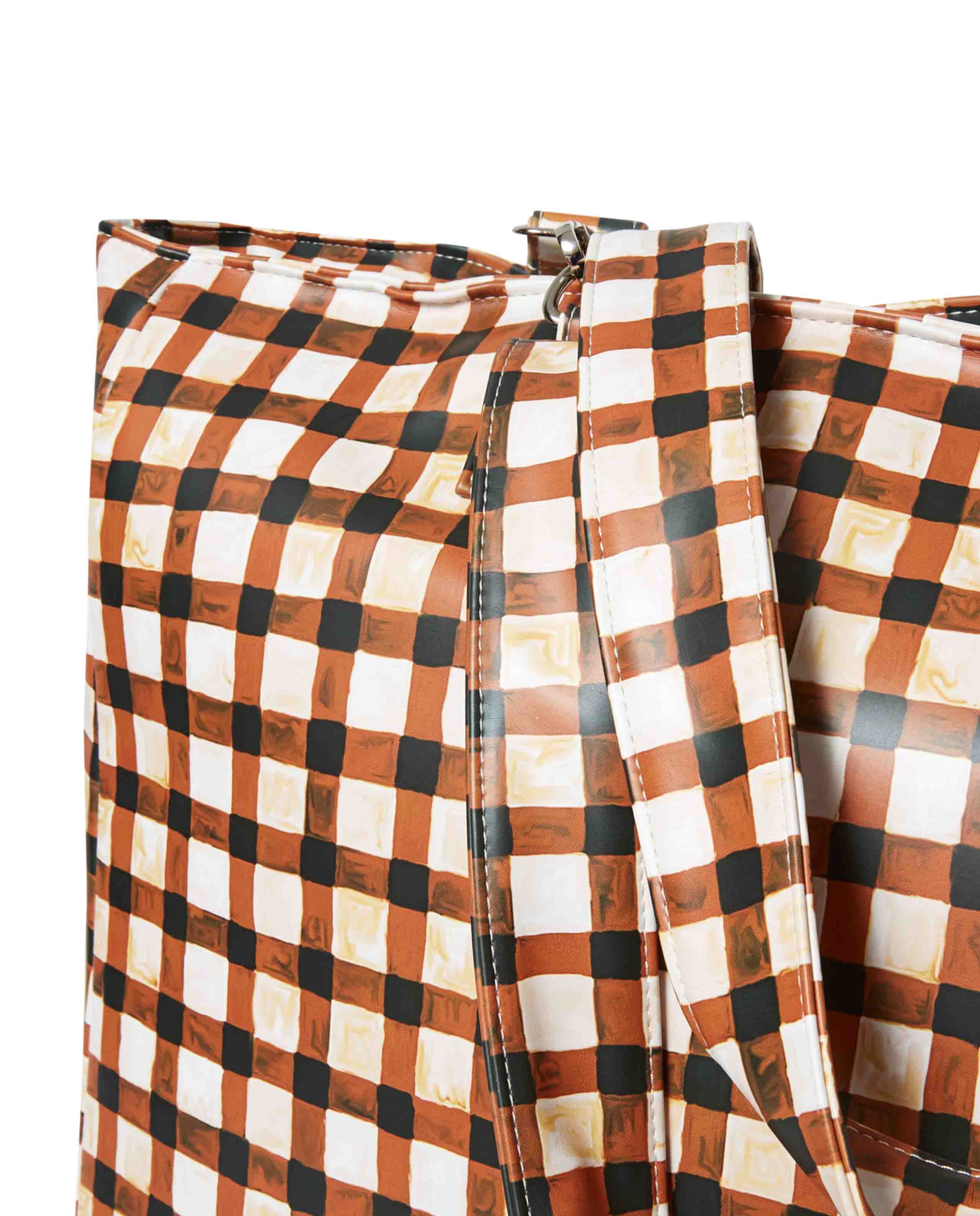 Marché Commun Grand sac cabas à carreaux marron imperméable et recyclé Kabas