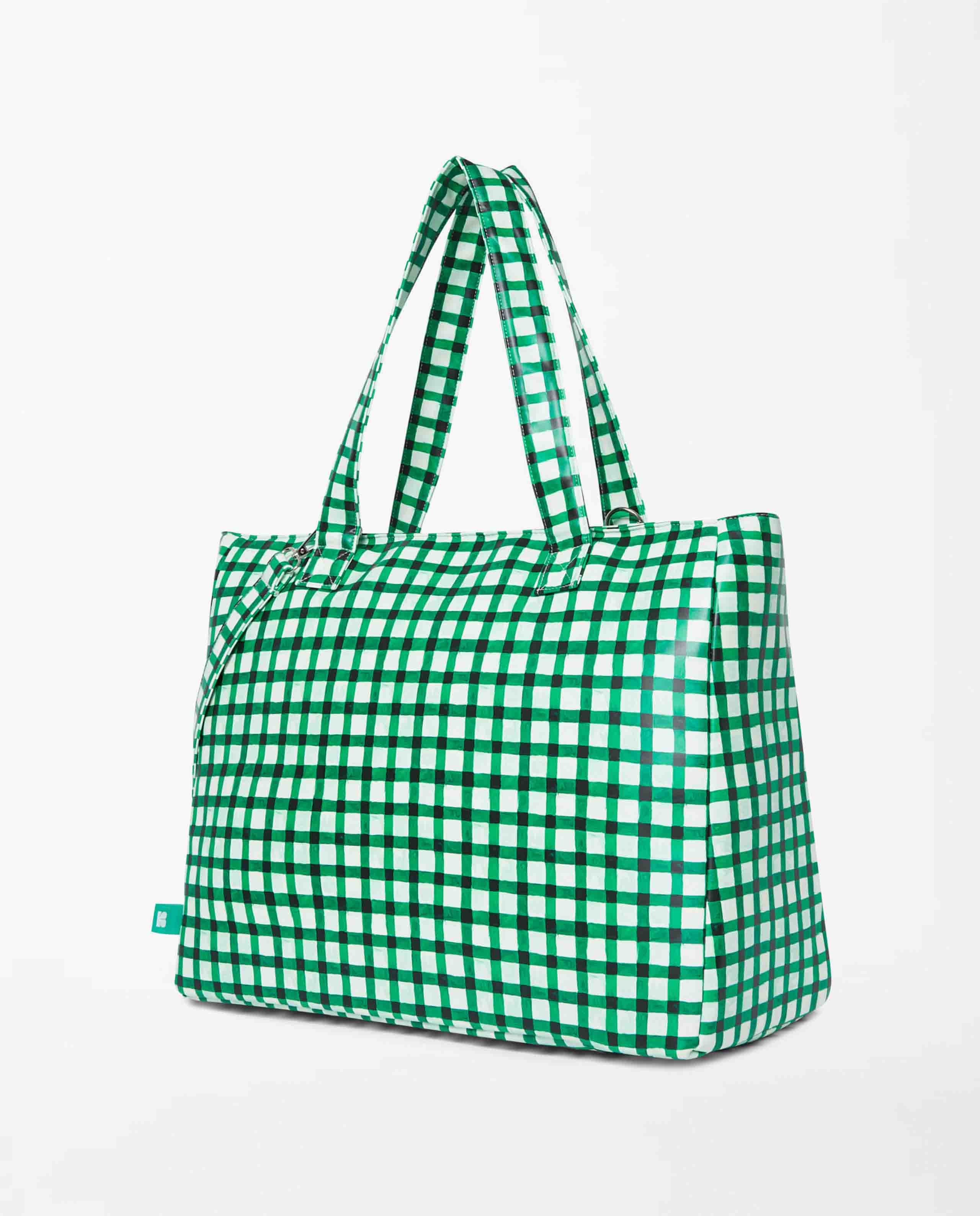 Marché Commun Grand sac cabas à carreaux vert imperméable et recyclé Kabas