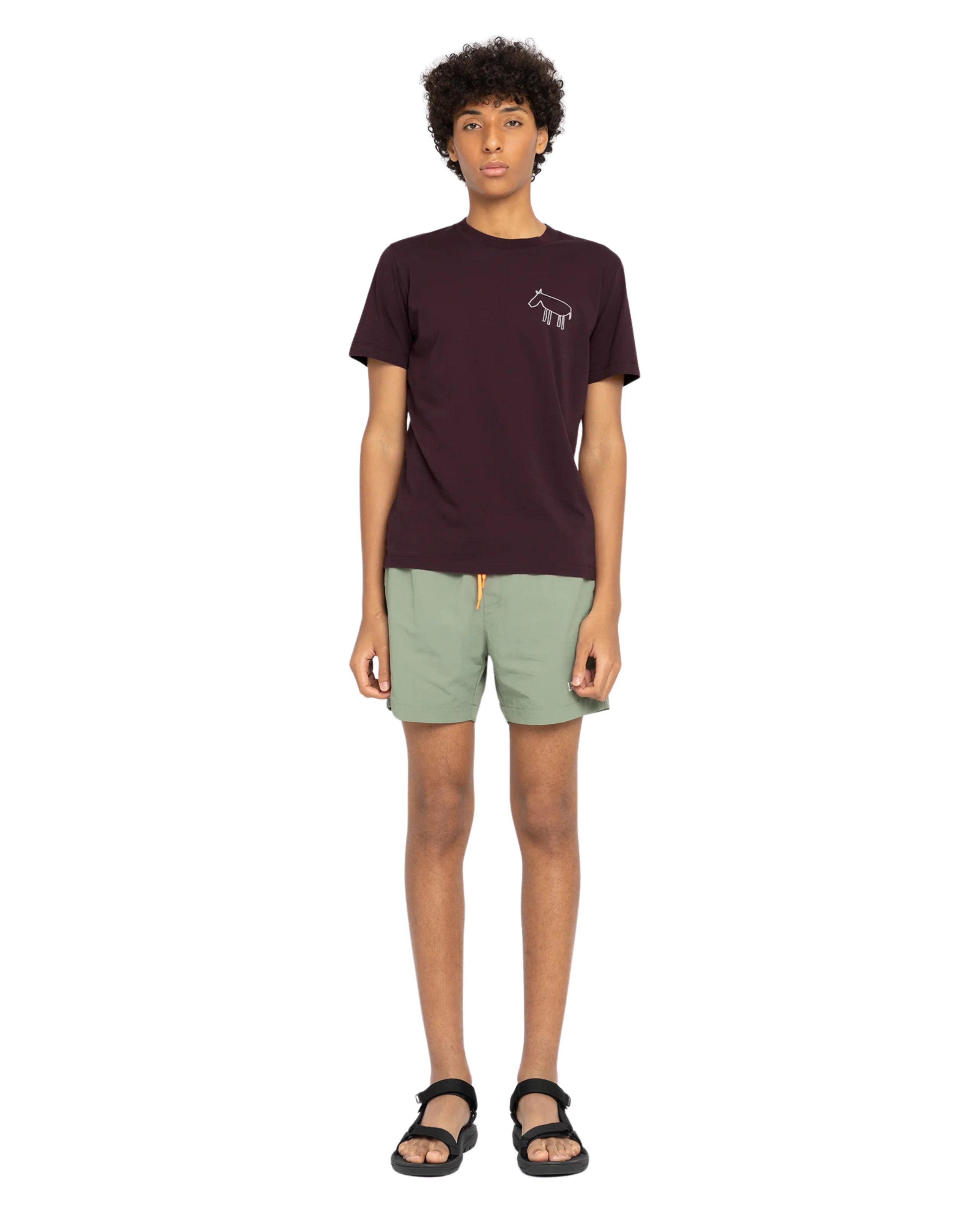 Marché Commun t-shirt imprimé en coton bio bordeaux Loreak Mendian