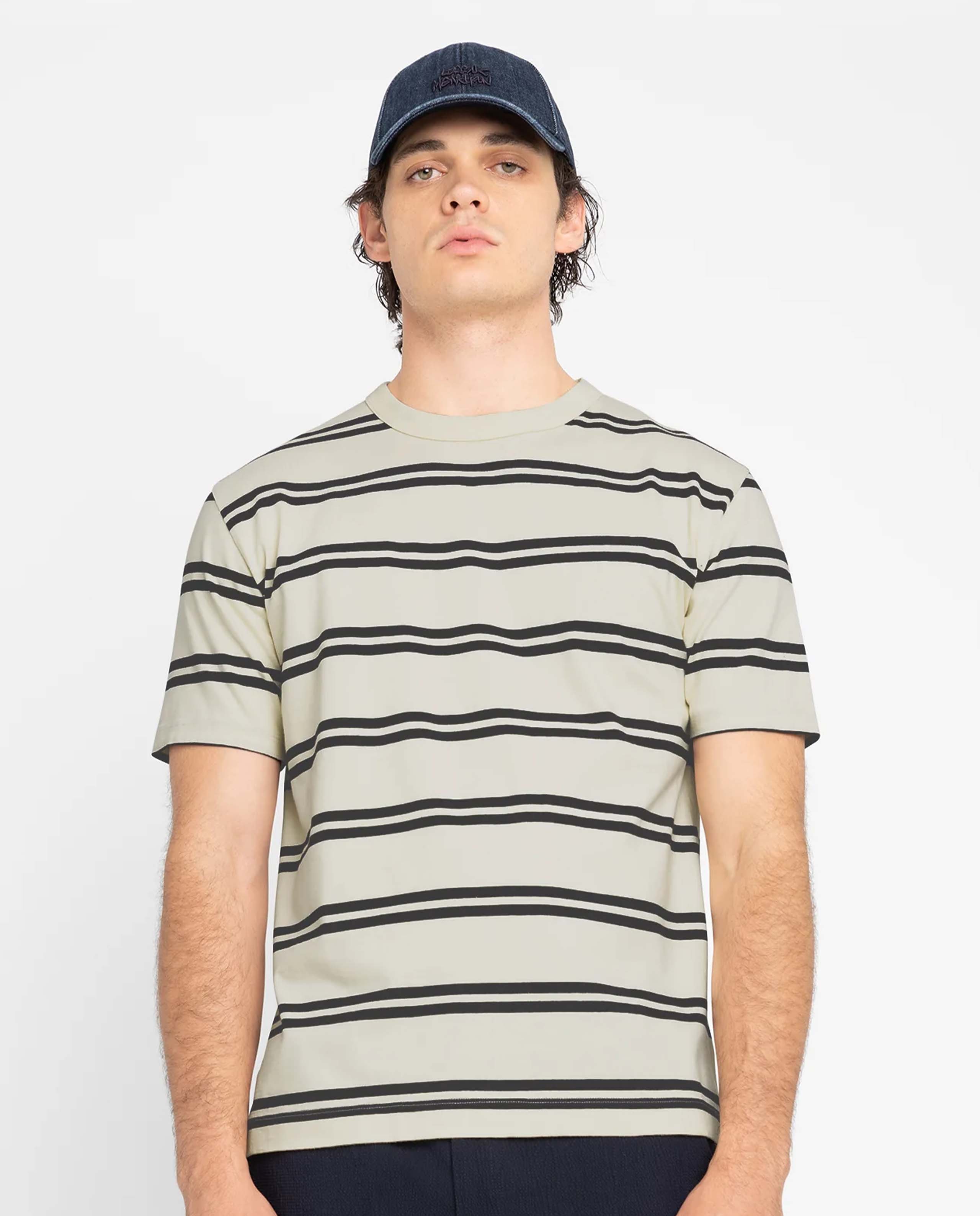 Marché Commun t-shirt rayé en coton bio écru loreak mendian