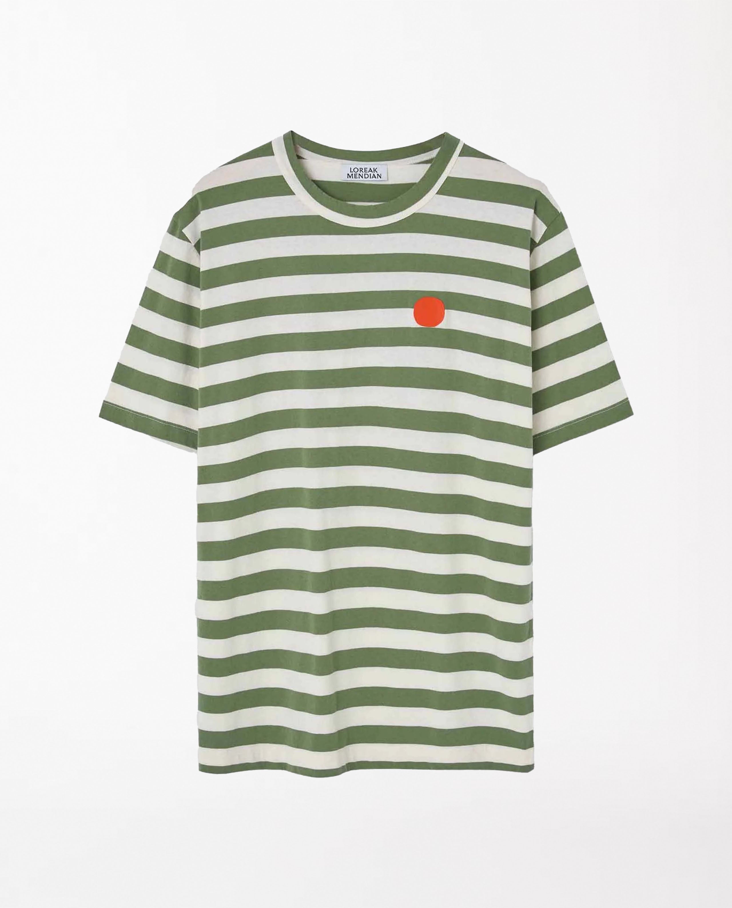 Marché Commun t-shirt rayé en coton bio kaki Loreak mendian