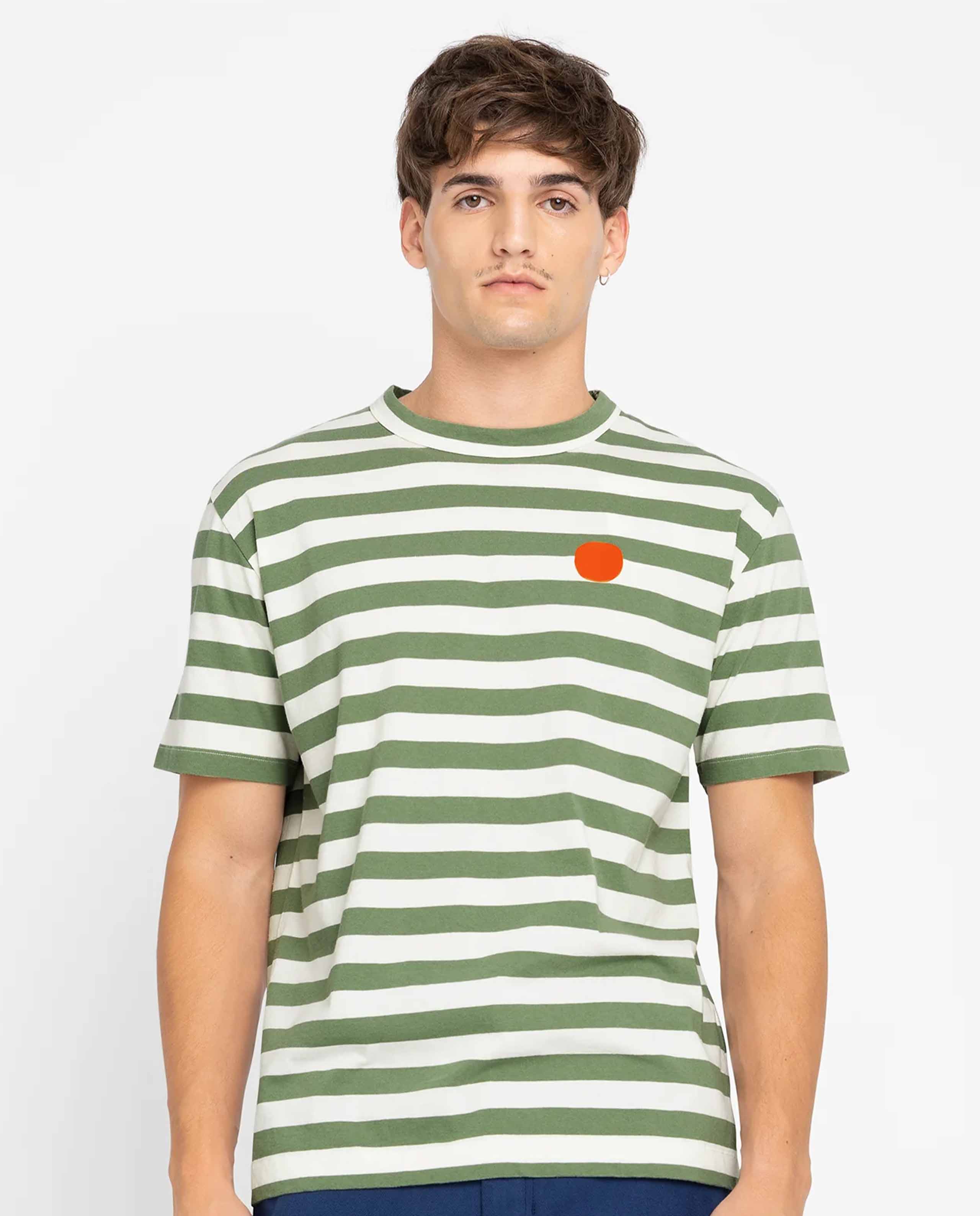 Marché Commun t-shirt rayé en coton bio kaki Loreak mendian