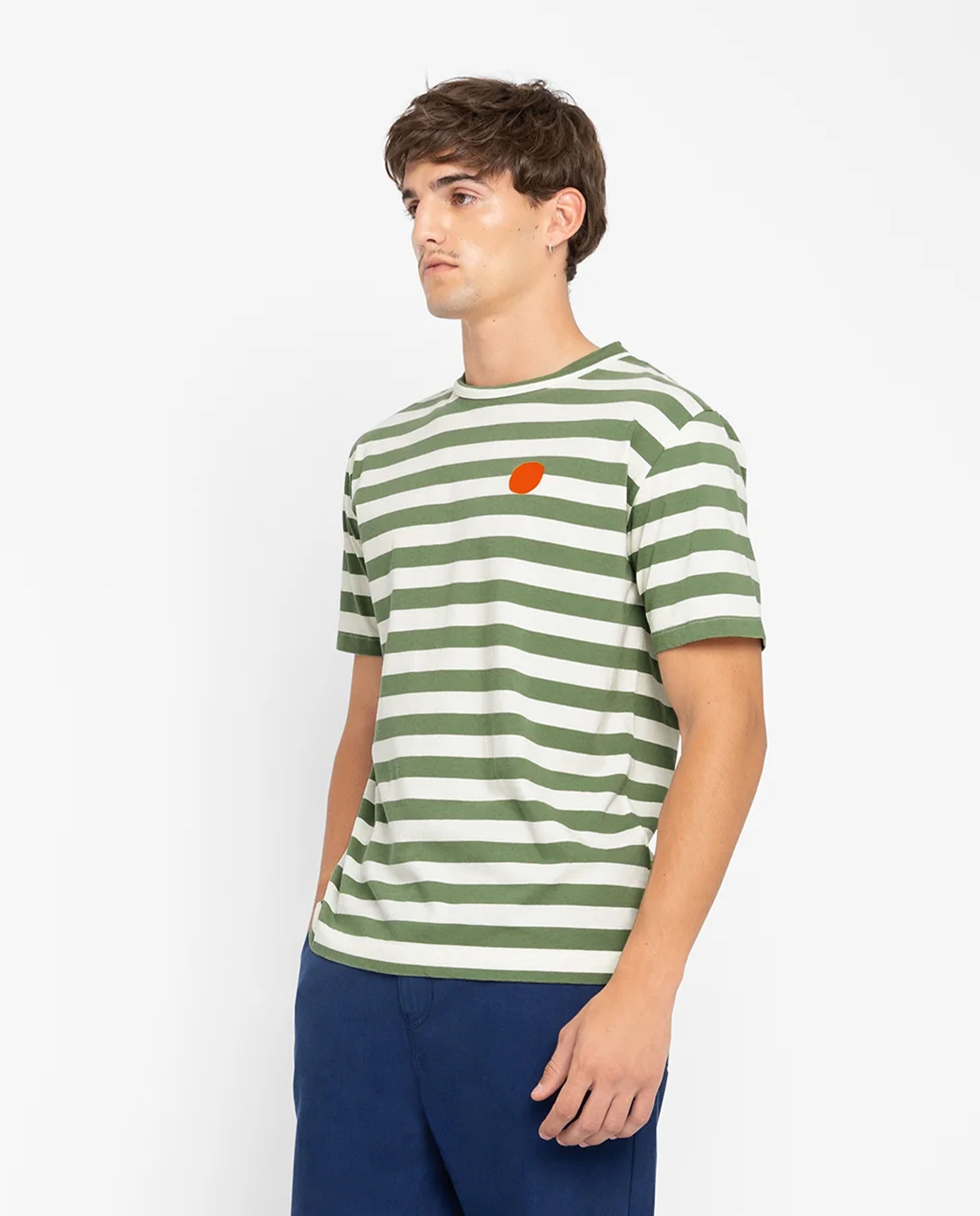 Marché Commun t-shirt rayé en coton bio kaki Loreak mendian