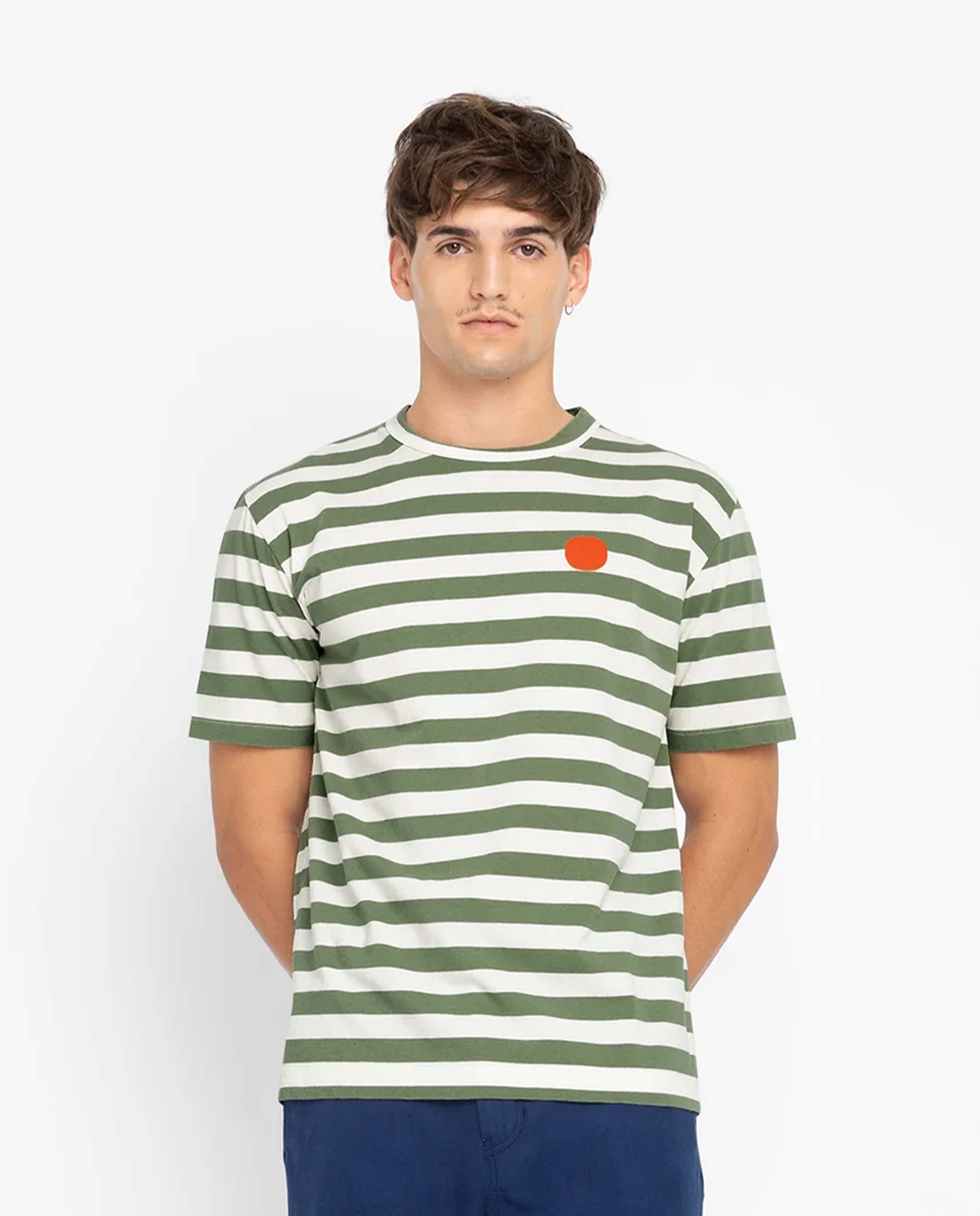 Marché Commun t-shirt rayé en coton bio kaki Loreak mendian