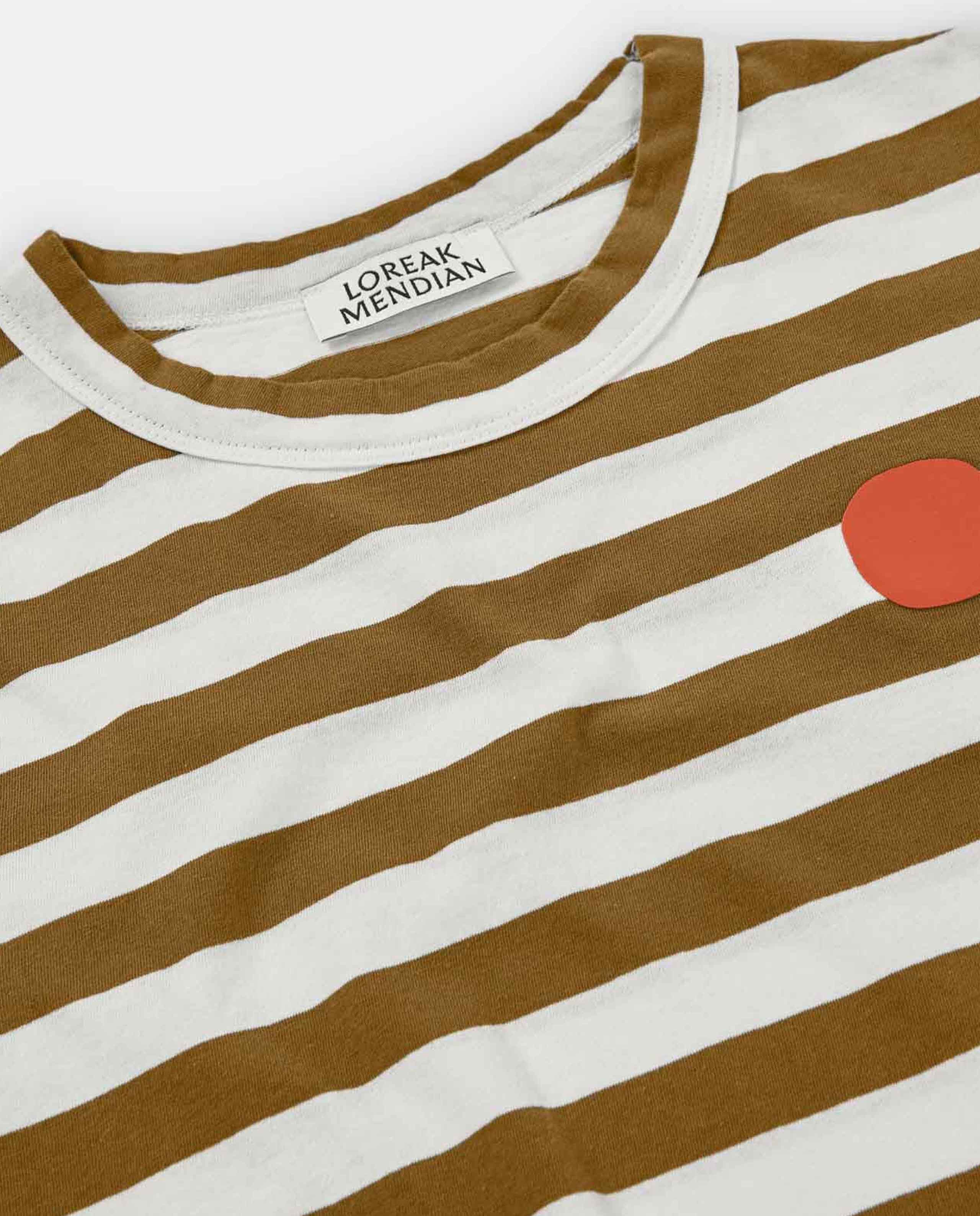 Marché Commun t-shirt rayé en coton bio toffee white Loreak Mendian