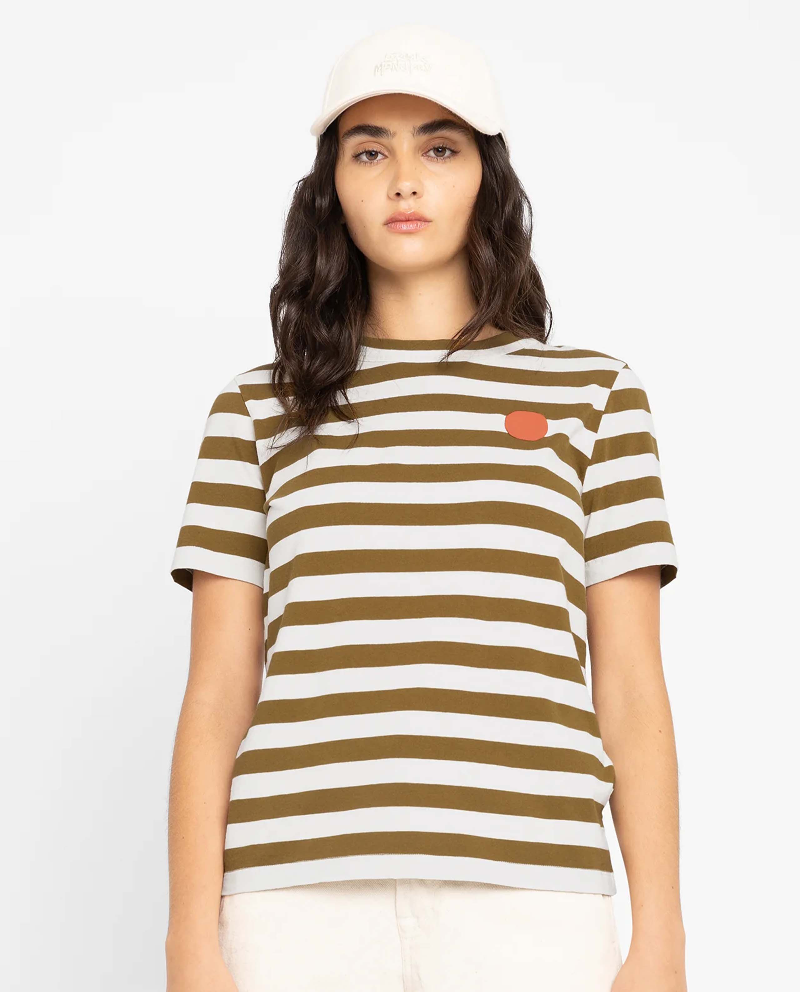 Marché Commun t-shirt rayé en coton bio toffee white Loreak Mendian