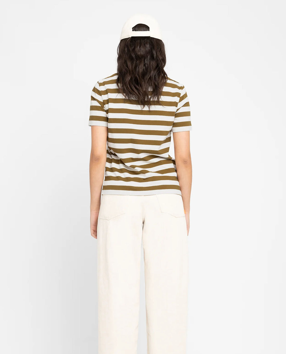 Marché Commun t-shirt rayé en coton bio toffee white Loreak Mendian