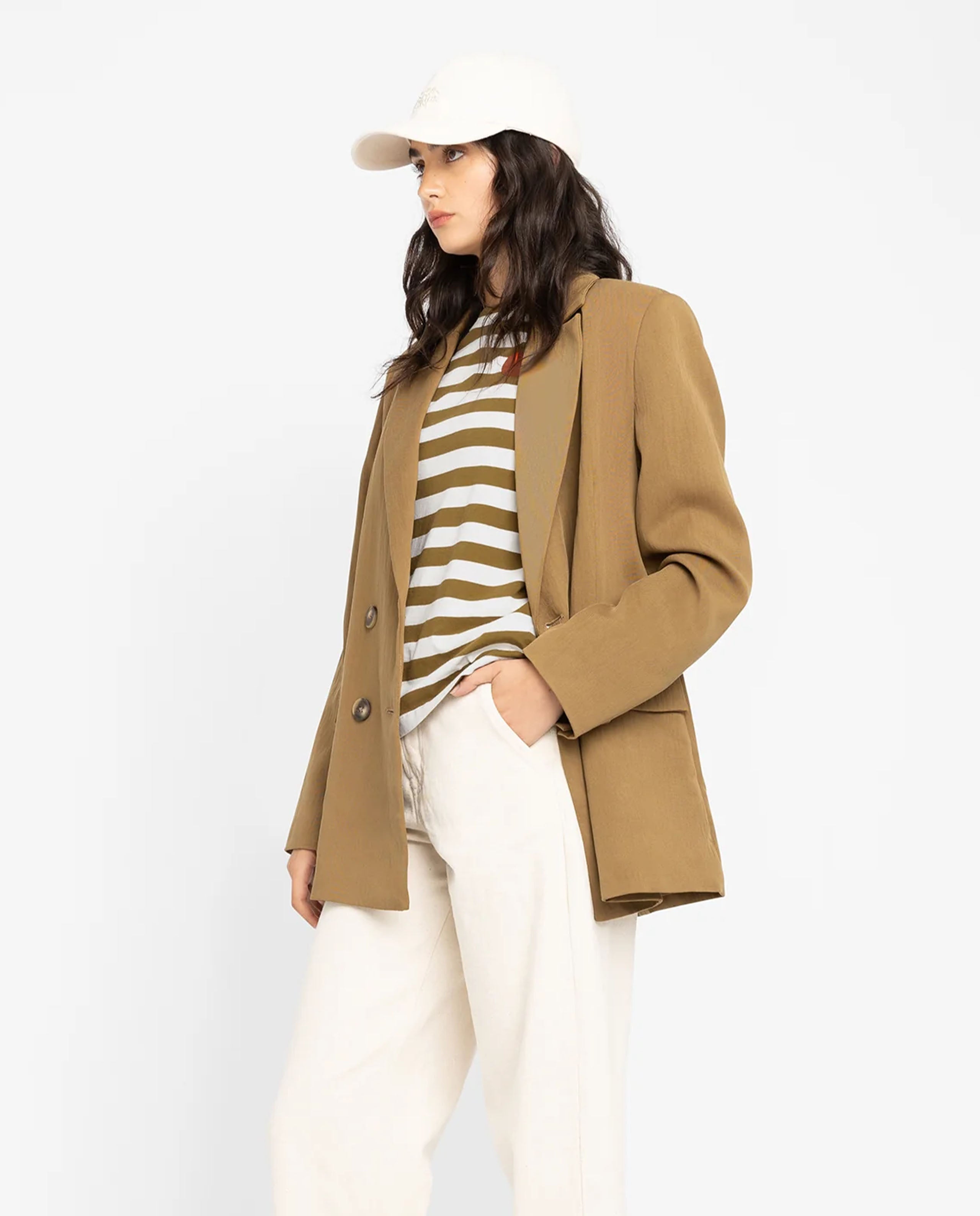 Marché Commun t-shirt rayé en coton bio toffee white Loreak Mendian