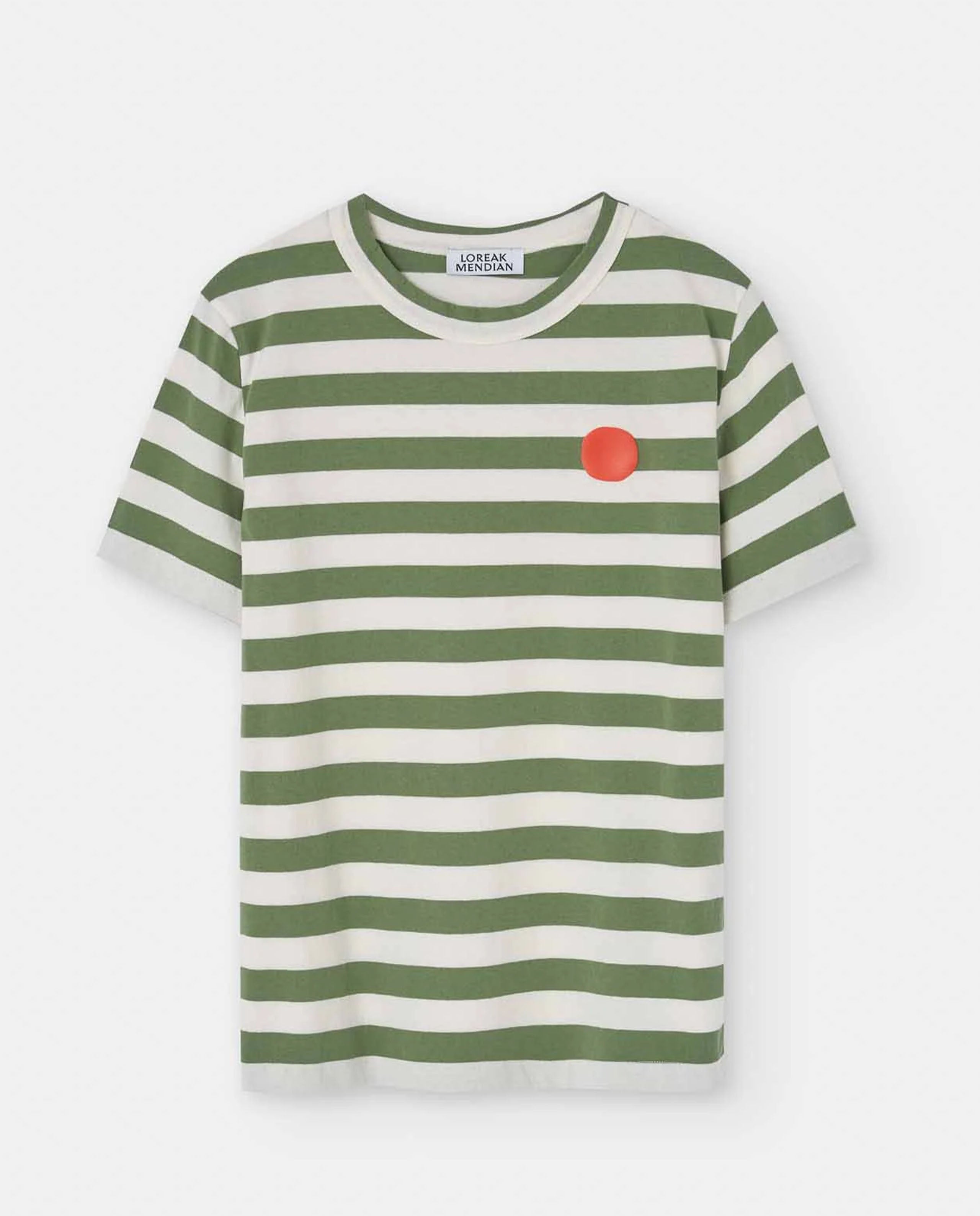 Marché Commun t-shirt en coton bio rayé blanc et vert Lorea Mendian