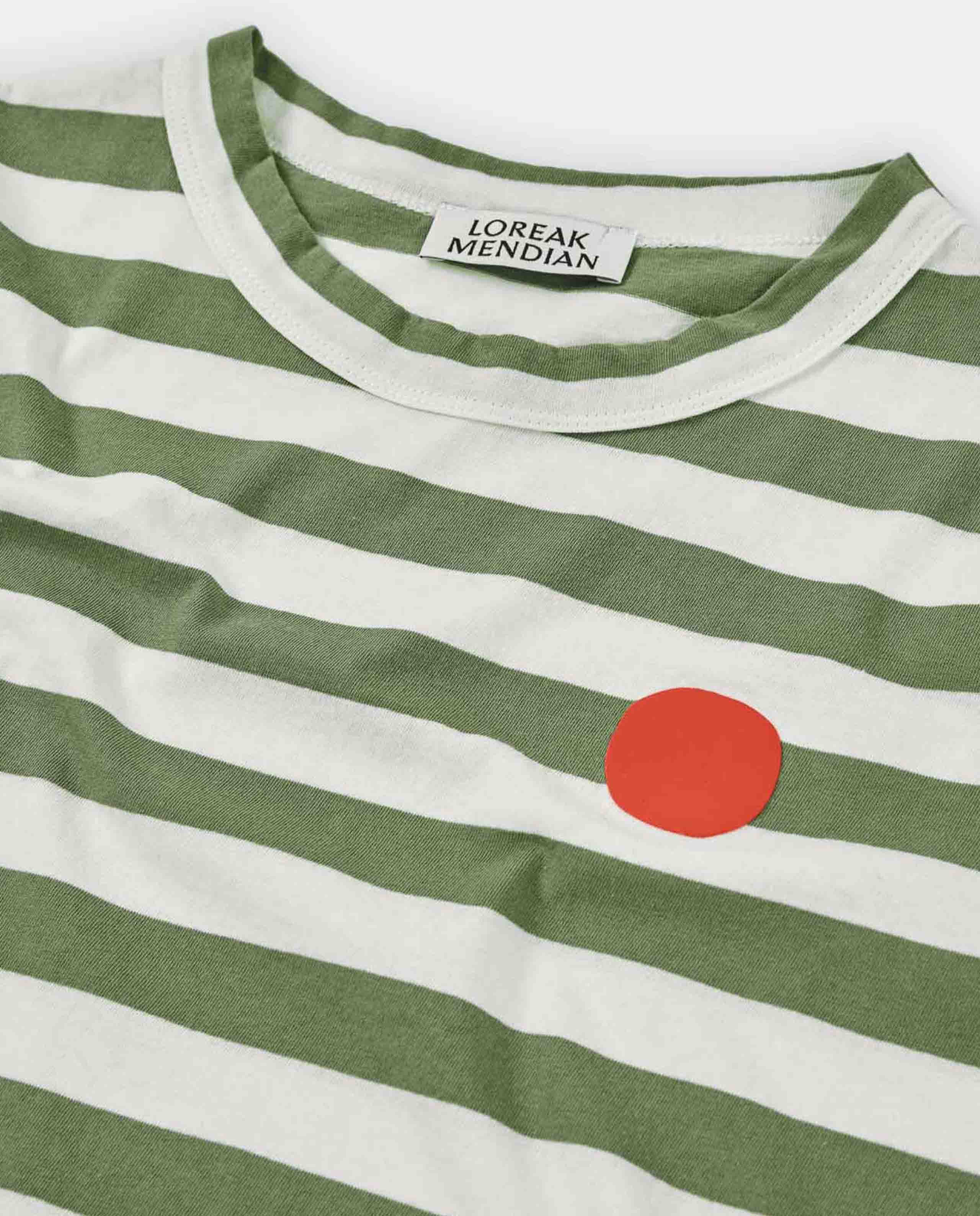 Marché Commun t-shirt en coton bio rayé blanc et vert Lorea Mendian